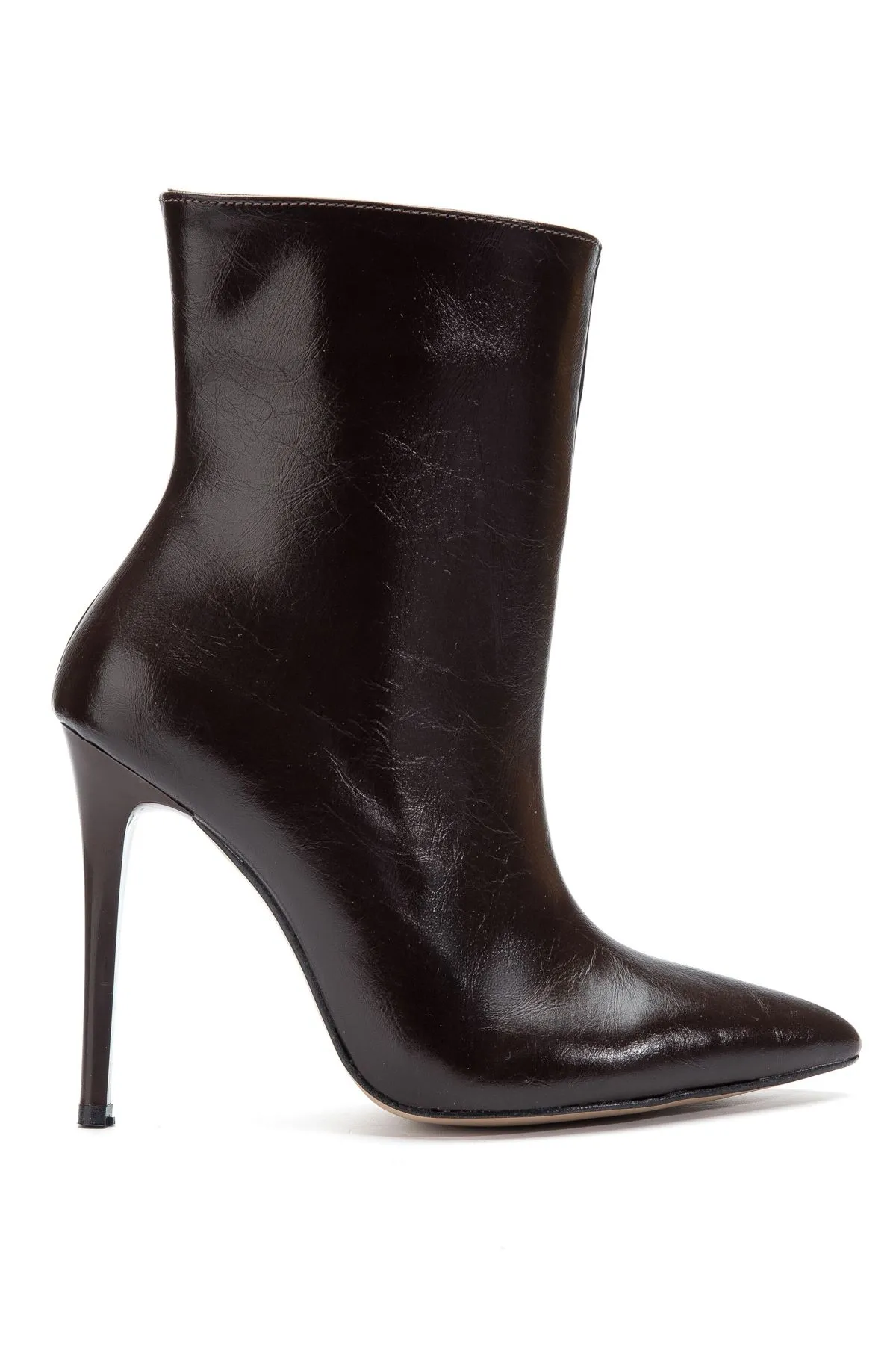 S-2008 Kahve Kırışık Fermuarlı Sivri Burun İnce Topuk Günlük Kadın Bot