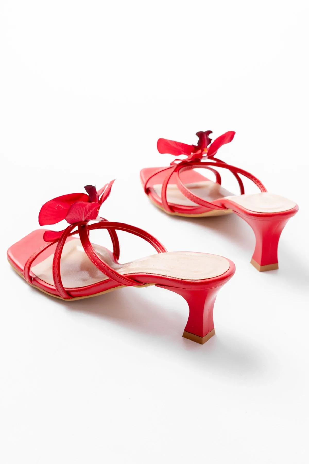 S-622 Kırmızı Orkide Detaylı İnce Topuklu Kadın Terlik