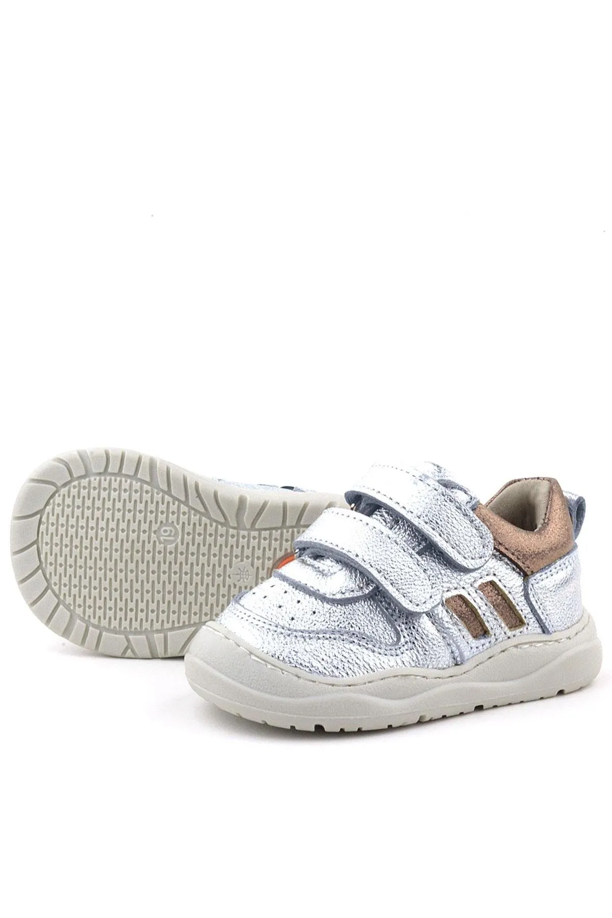 Schaggy Hakiki Deri Gümüş Parlak Bebek Spor Ayakkabı