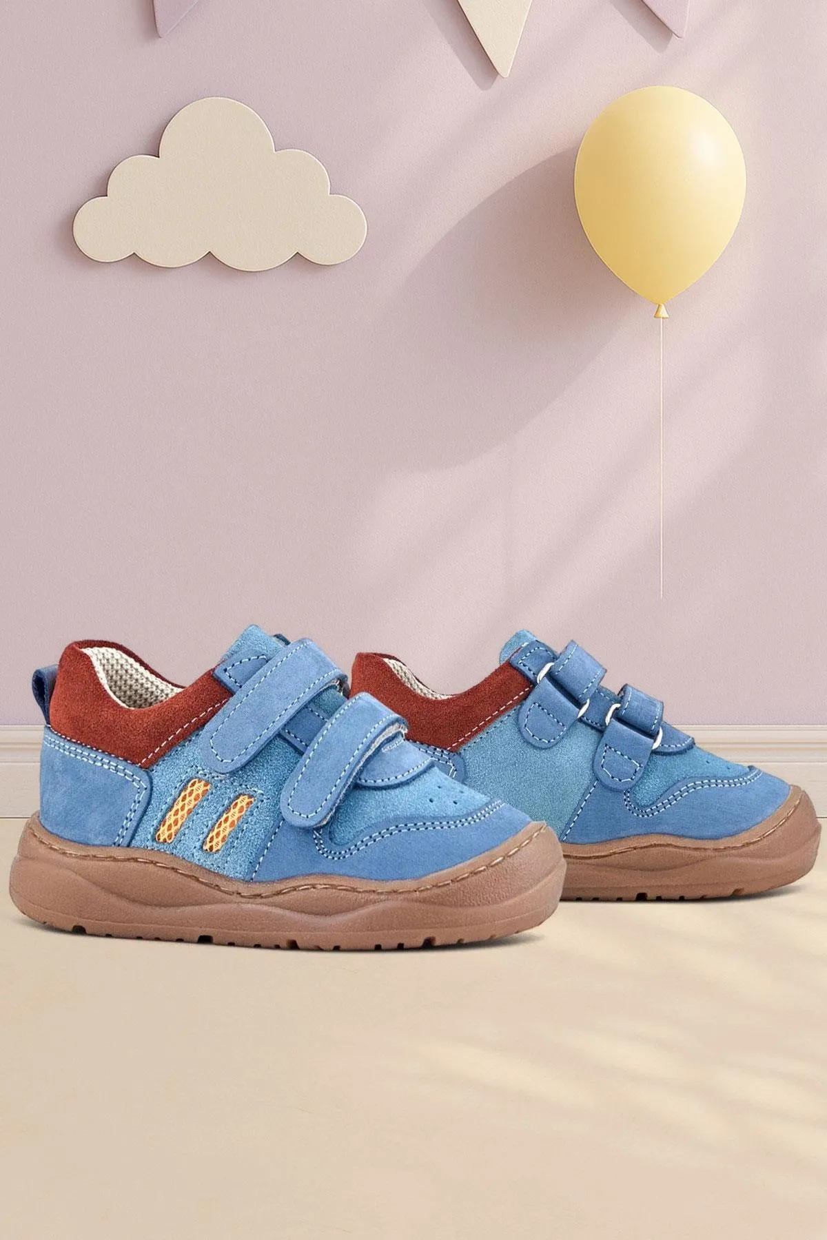 Schaggy Hakiki Deri Mavi Bordo Cırtlı Bebek Spor Ayakkabı