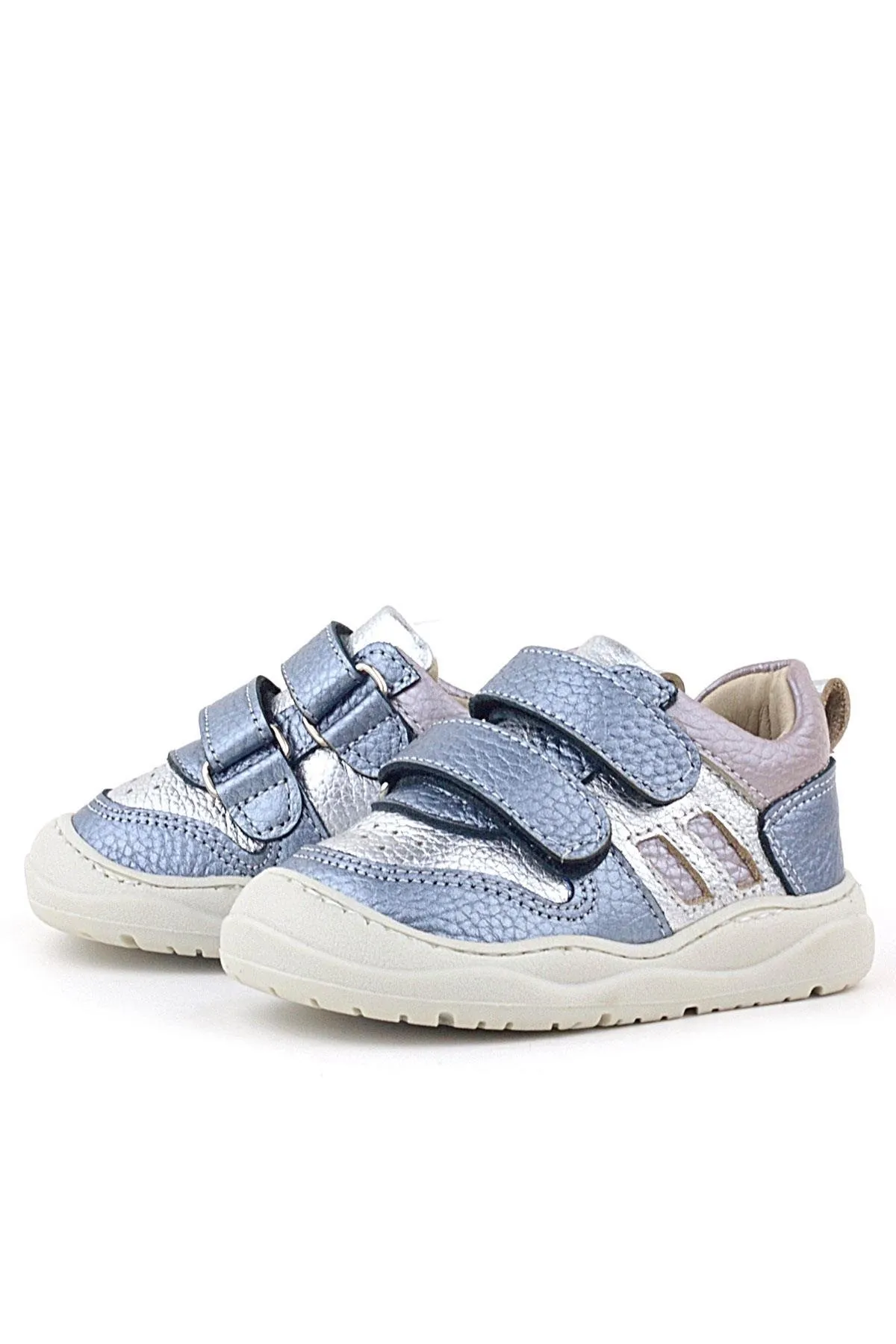 Schaggy Hakiki Deri Metalik Mavi Gümüş Bebek Spor Ayakkabı