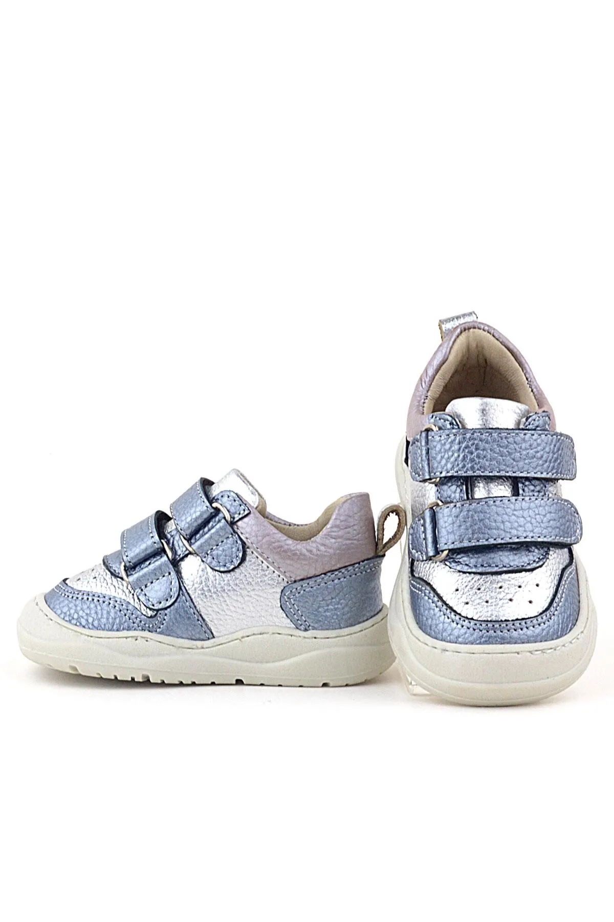 Schaggy Hakiki Deri Metalik Mavi Gümüş Bebek Spor Ayakkabı