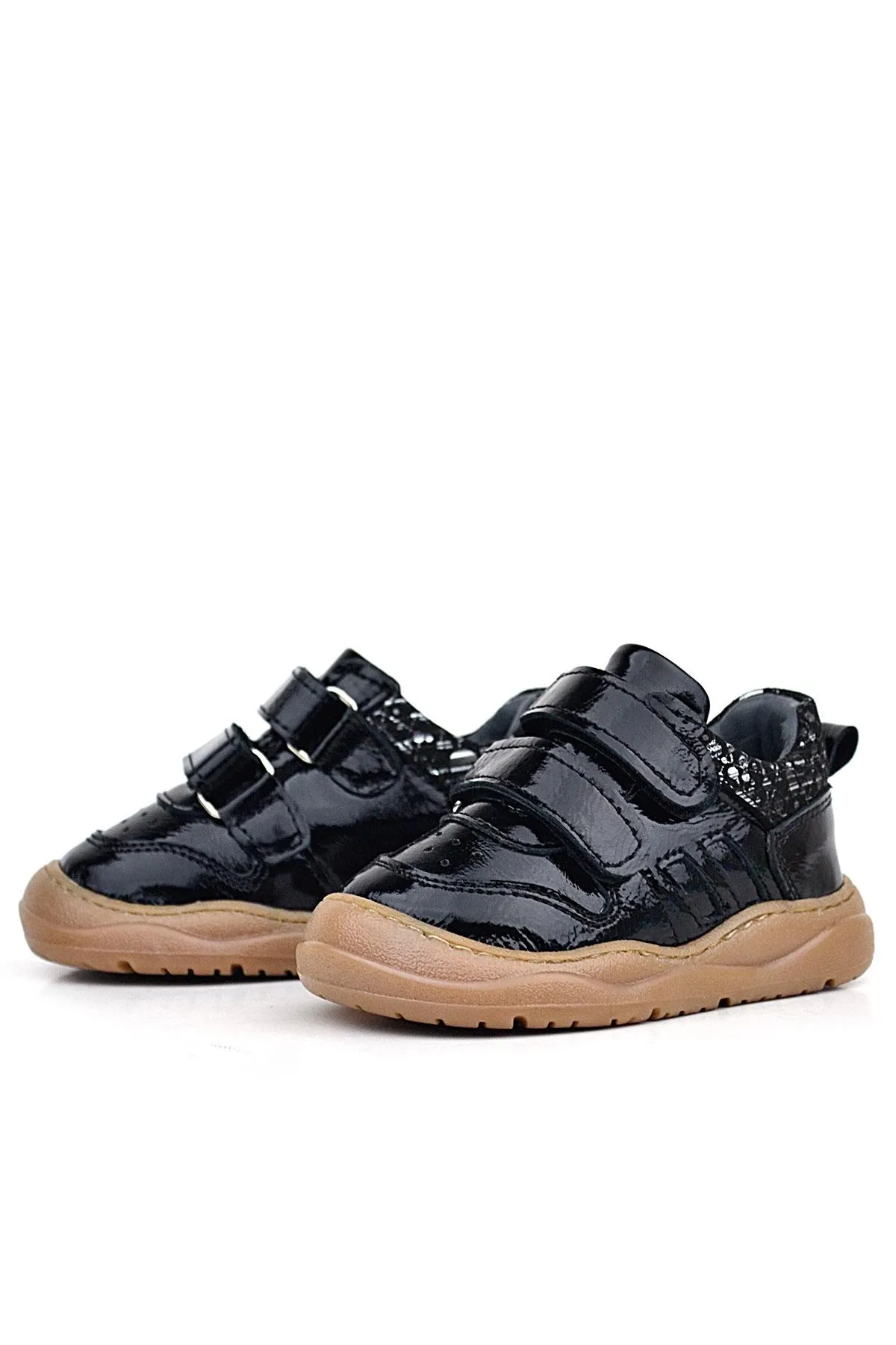 Schaggy Hakiki Deri Parlak Siyah Bebek Spor Ayakkabı