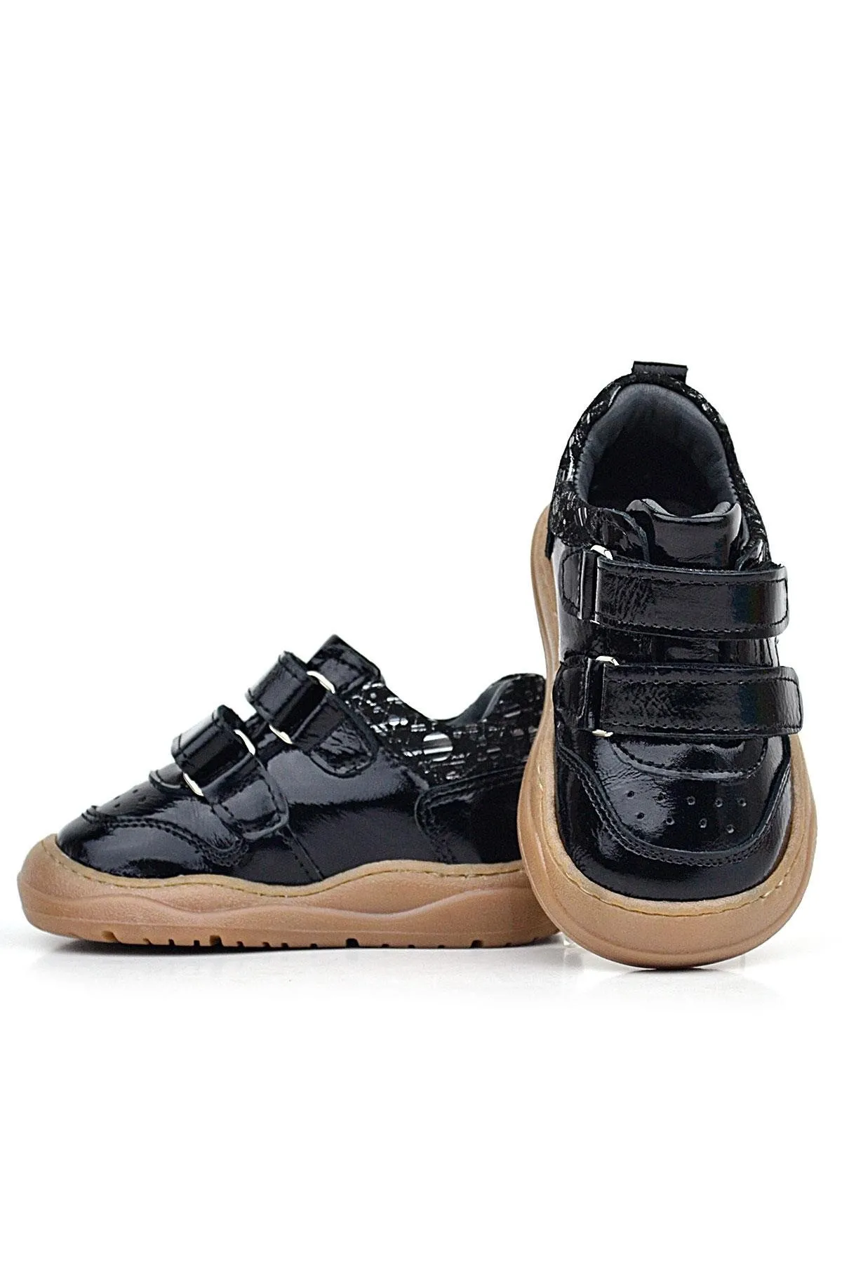 Schaggy Hakiki Deri Parlak Siyah Bebek Spor Ayakkabı