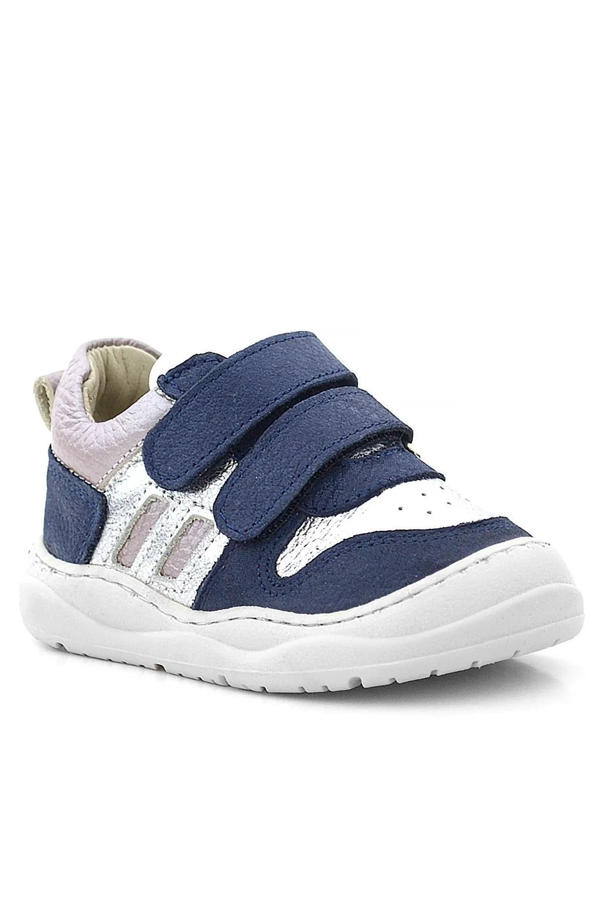 Schaggy Hakiki Deri Simli Lacivert Gümüş Bebek Spor Ayakkabı