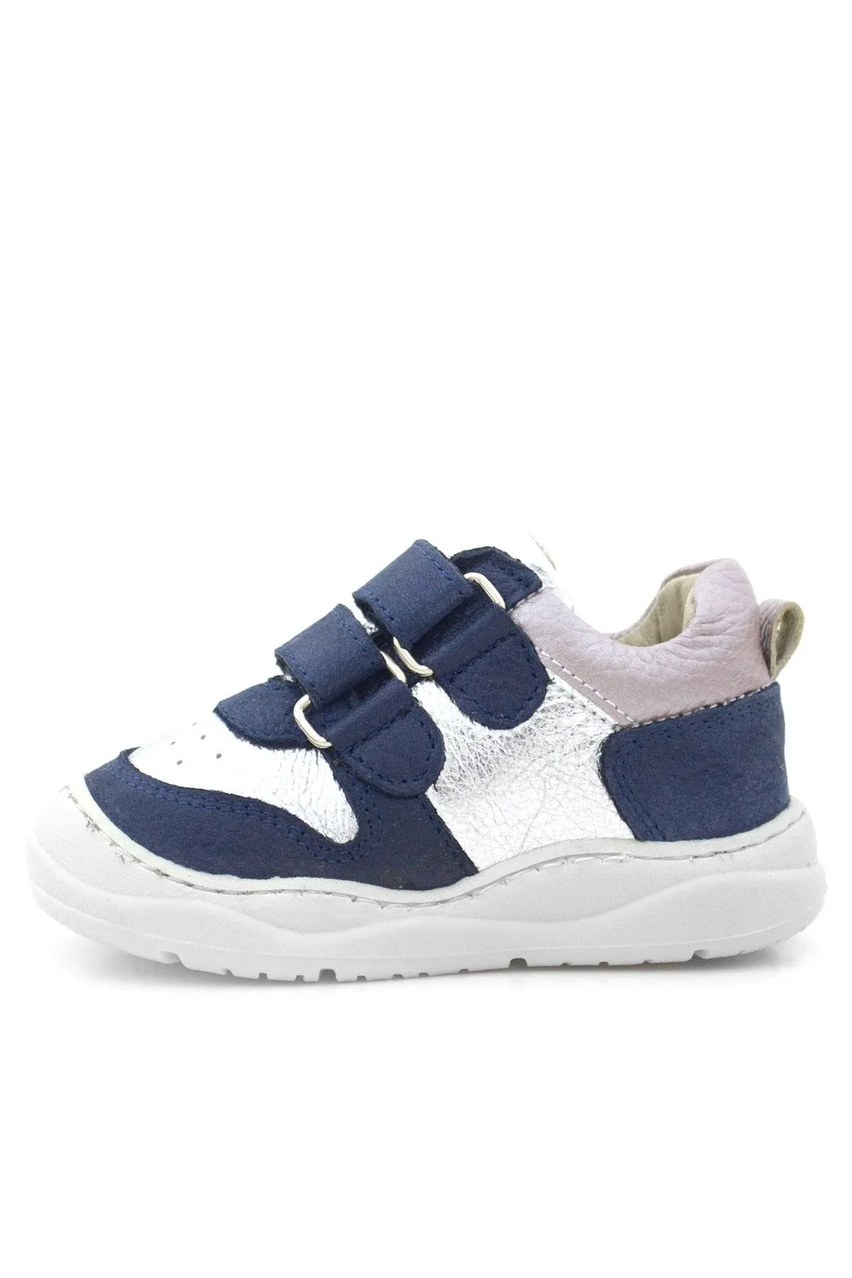 Schaggy Hakiki Deri Simli Lacivert Gümüş Bebek Spor Ayakkabı