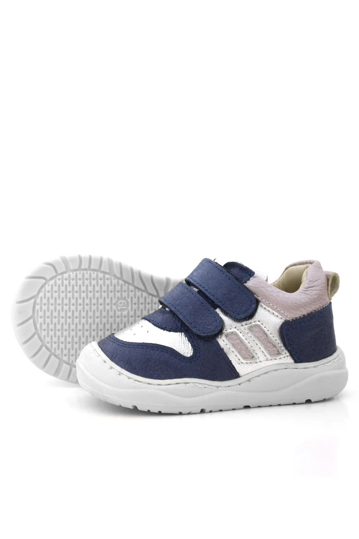 Schaggy Hakiki Deri Simli Lacivert Gümüş Bebek Spor Ayakkabı