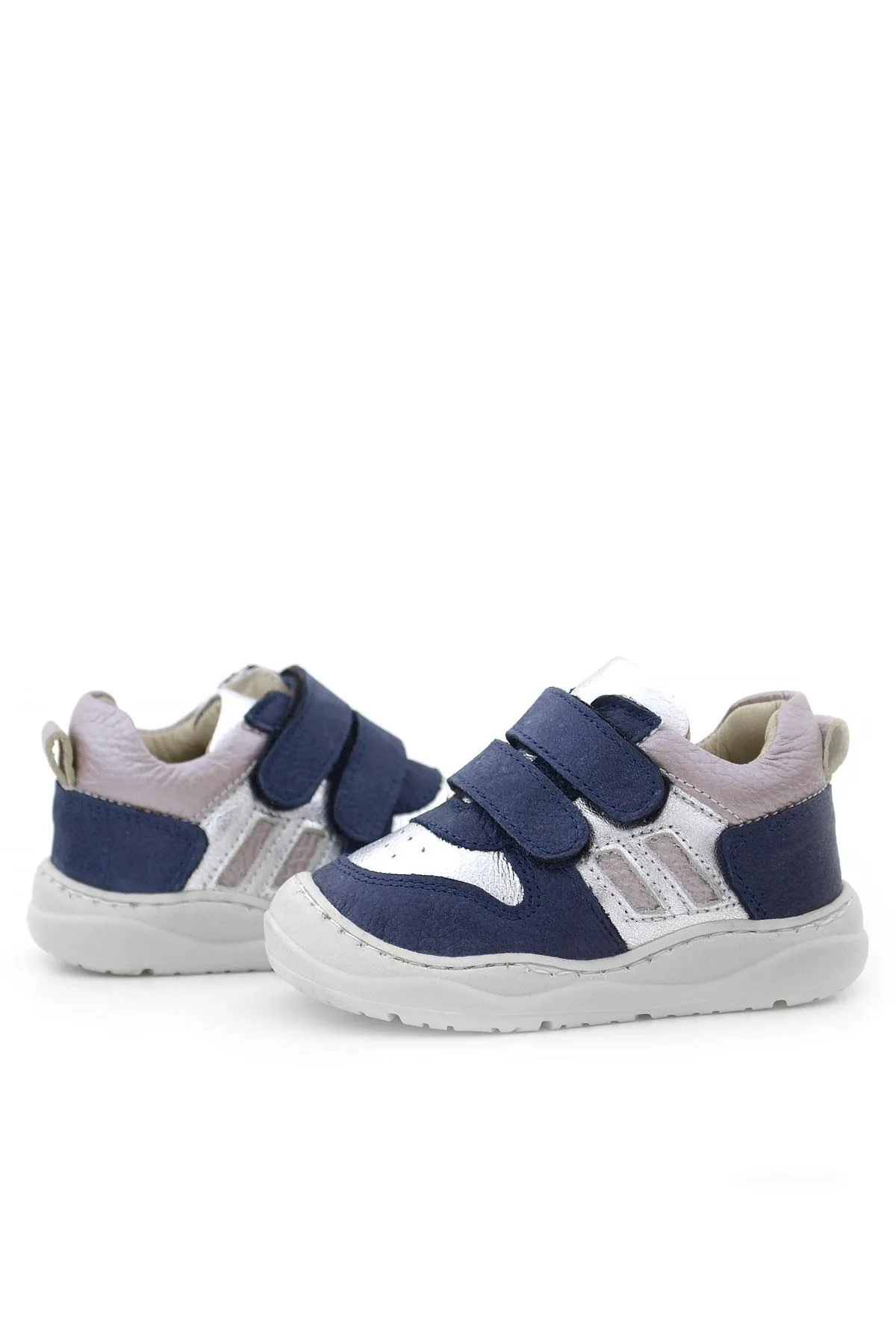 Schaggy Hakiki Deri Simli Lacivert Gümüş Bebek Spor Ayakkabı