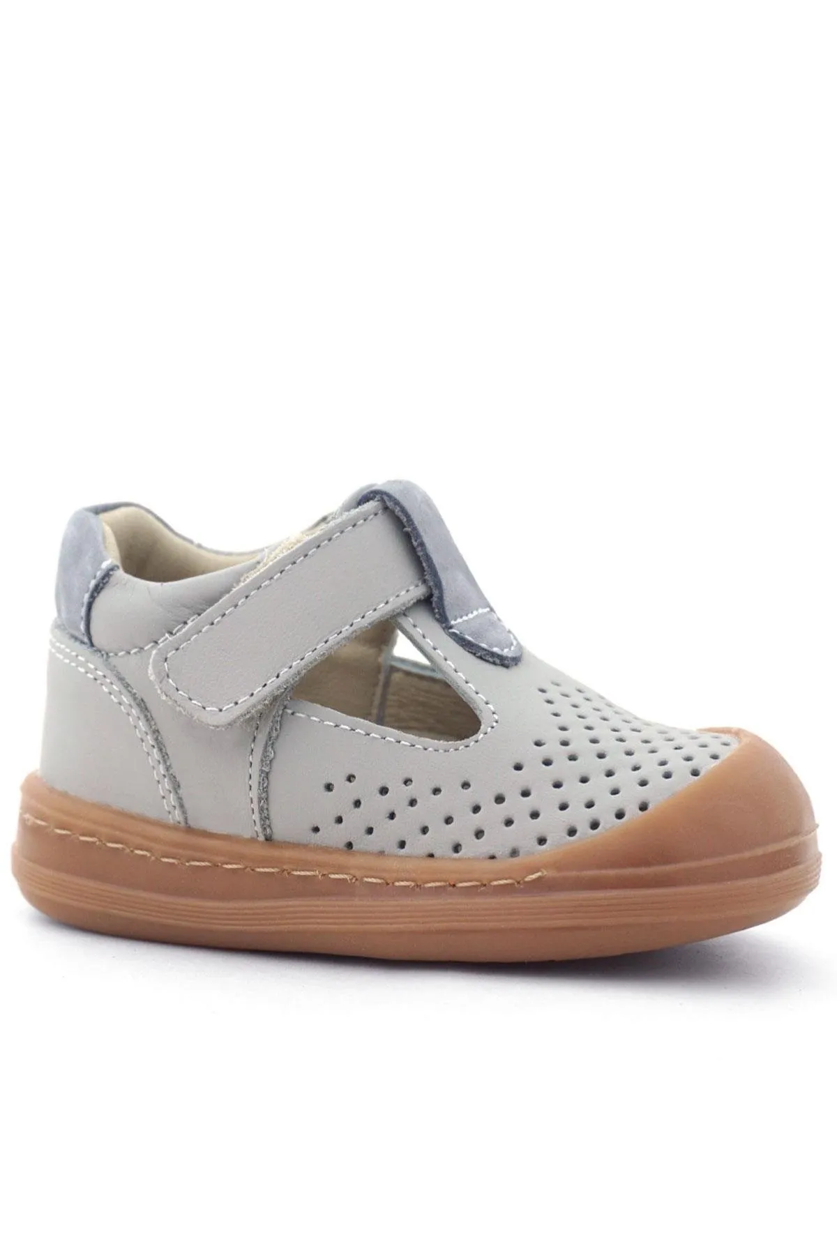 Shaun Hakiki Deri Açık Gri Cırtlı Anatomik Bebek Sandalet