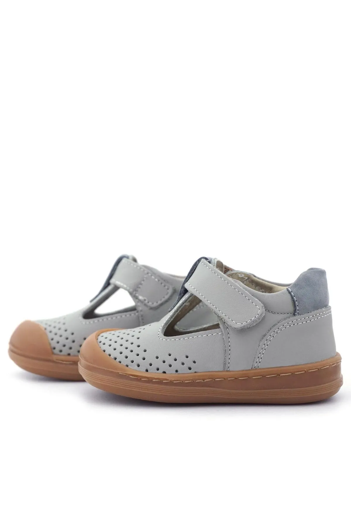 Shaun Hakiki Deri Açık Gri Cırtlı Anatomik Bebek Sandalet