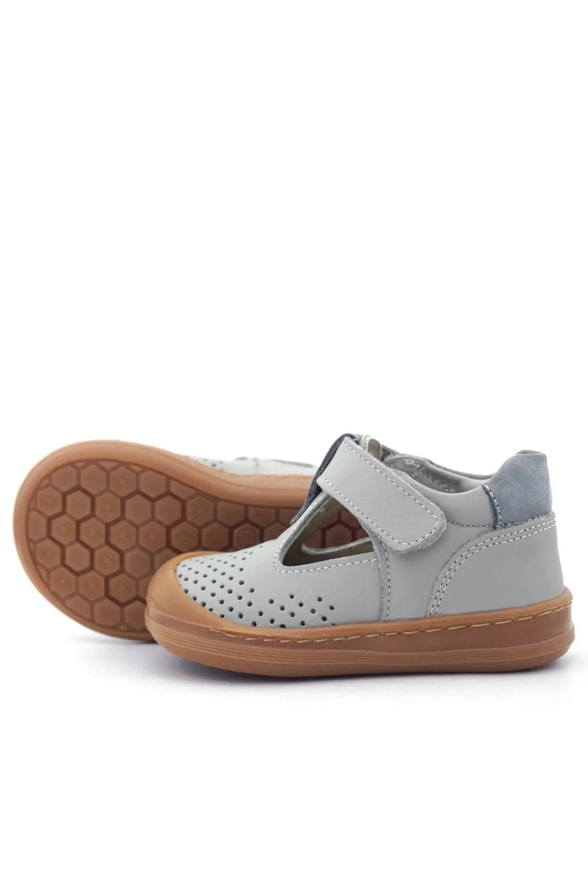 Shaun Hakiki Deri Açık Gri Cırtlı Anatomik Bebek Sandalet