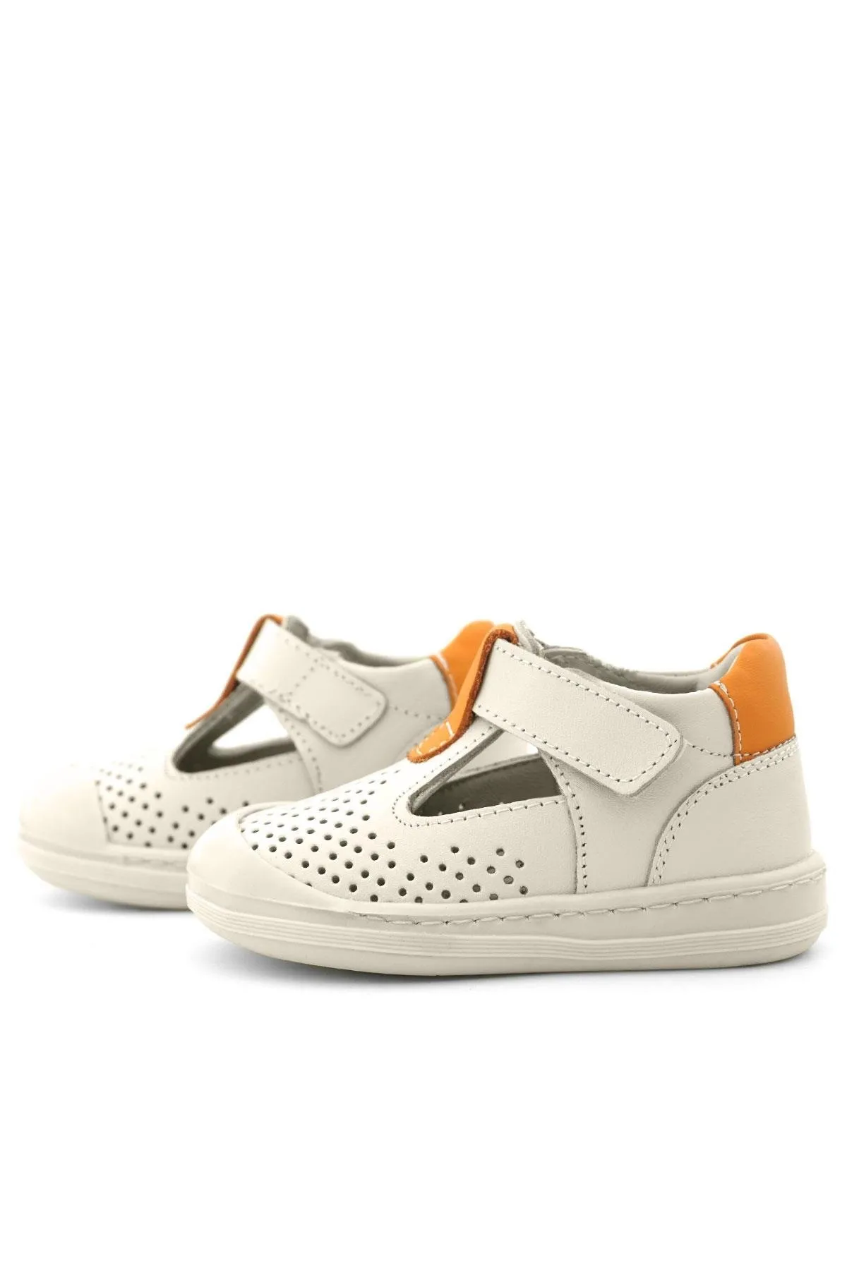 Shaun Hakiki Deri Bej Turuncu Cırtlı Anatomik Bebek Sandalet