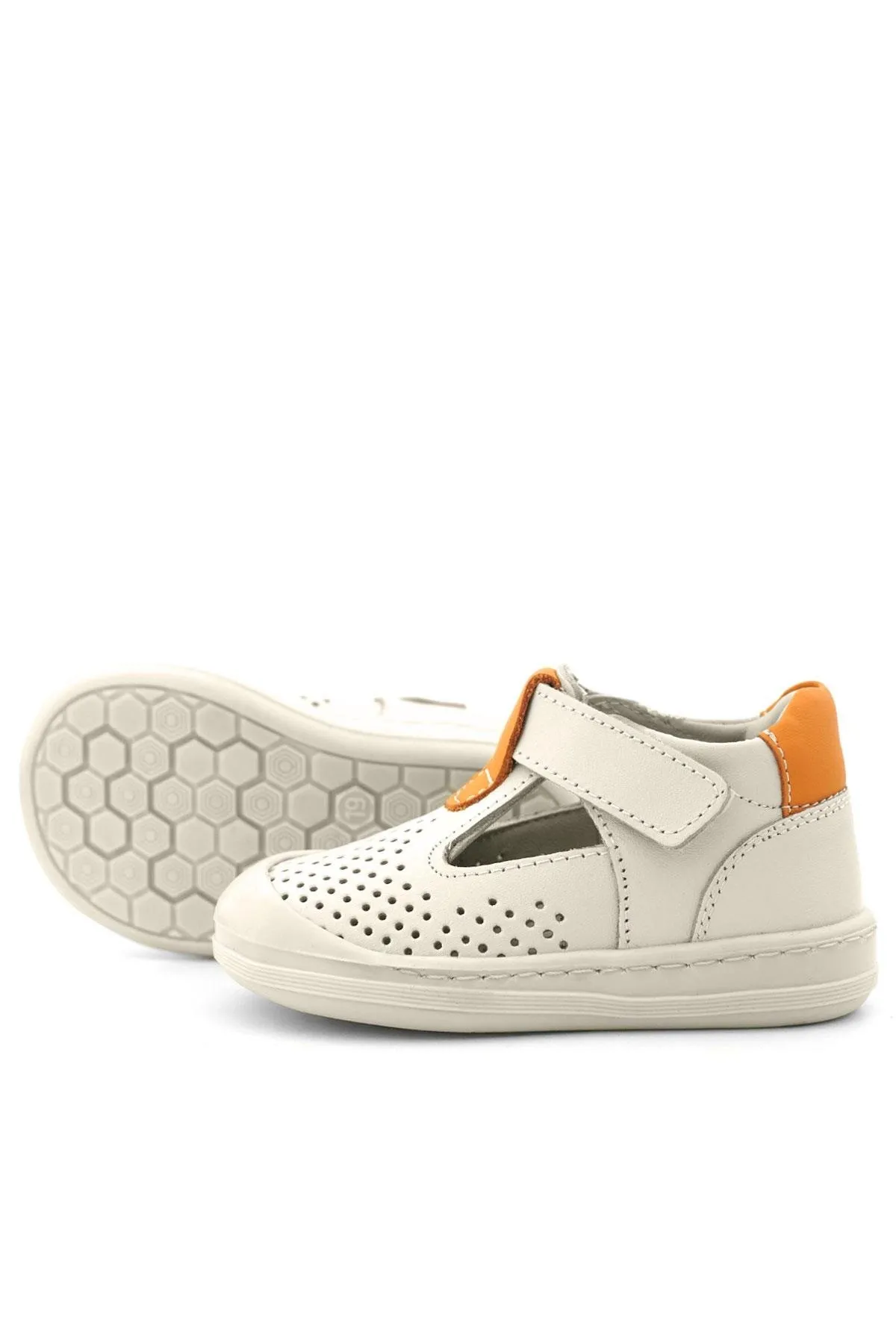 Shaun Hakiki Deri Bej Turuncu Cırtlı Anatomik Bebek Sandalet