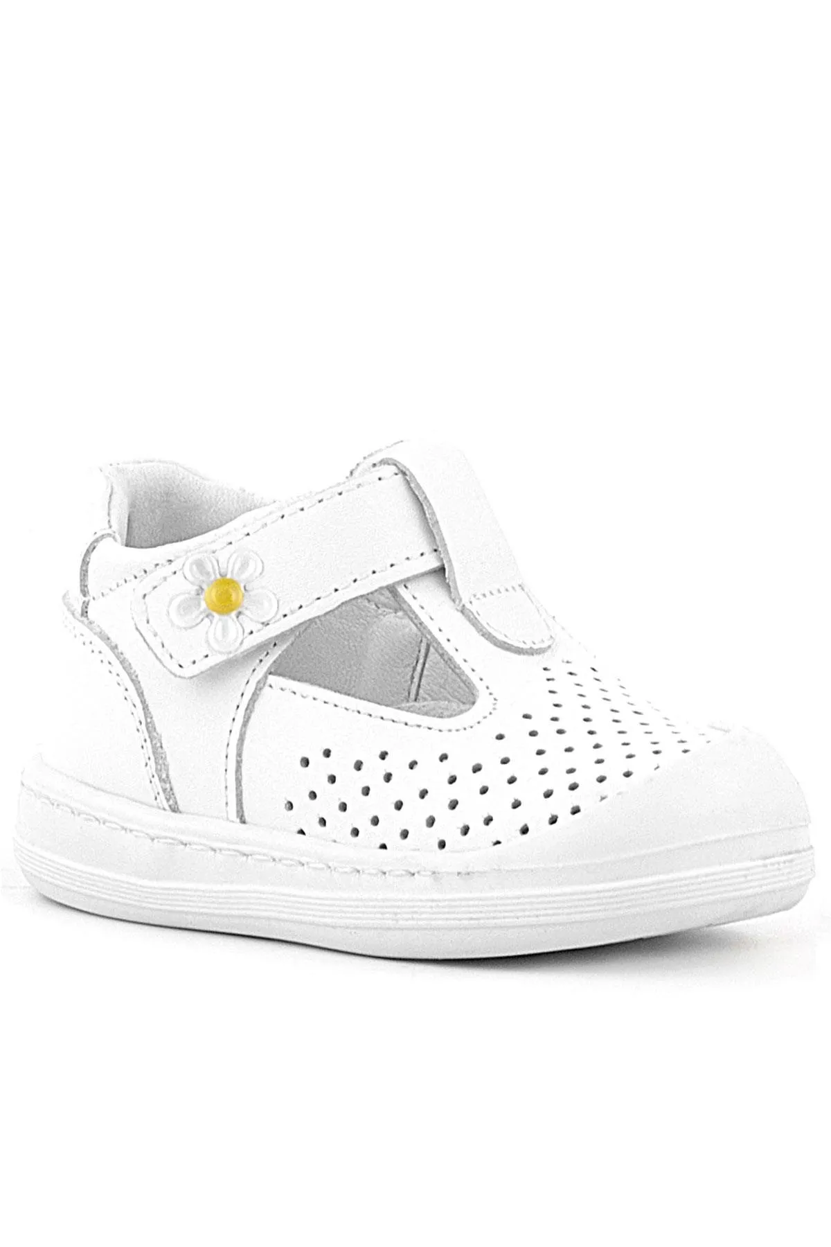 Shaun Hakiki Deri Beyaz Papatya Detaylı Cırtlı Anatomik Bebek Sandalet