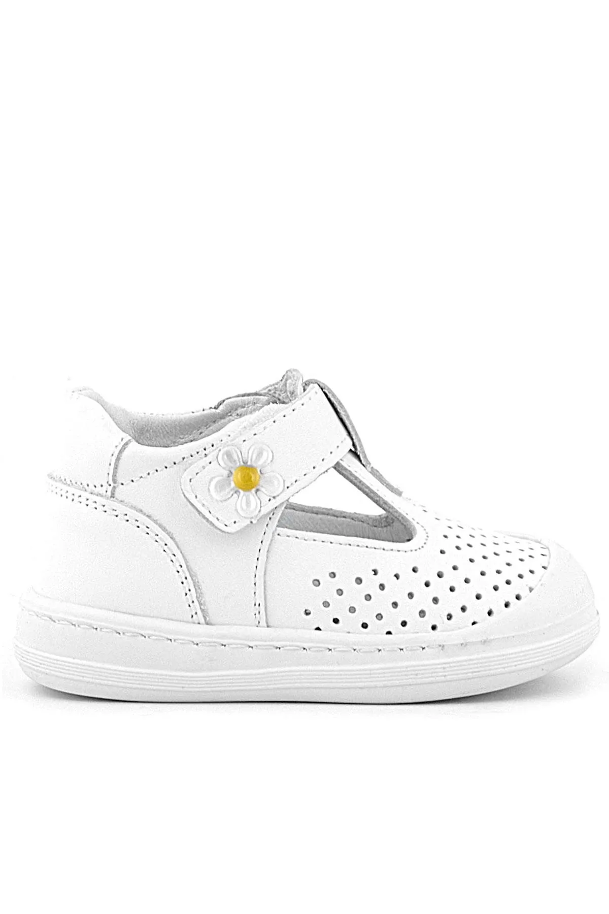 Shaun Hakiki Deri Beyaz Papatya Detaylı Cırtlı Anatomik Bebek Sandalet