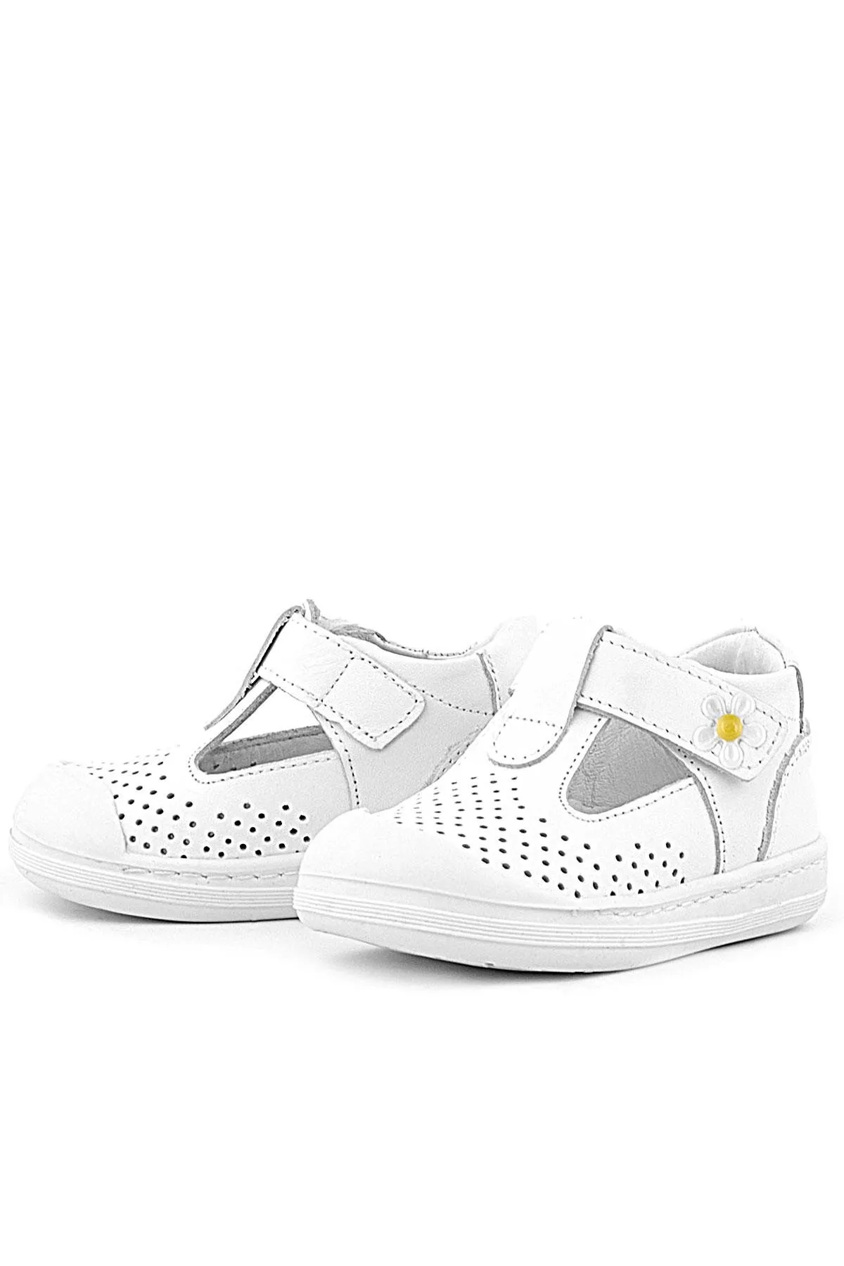 Shaun Hakiki Deri Beyaz Papatya Detaylı Cırtlı Anatomik Bebek Sandalet