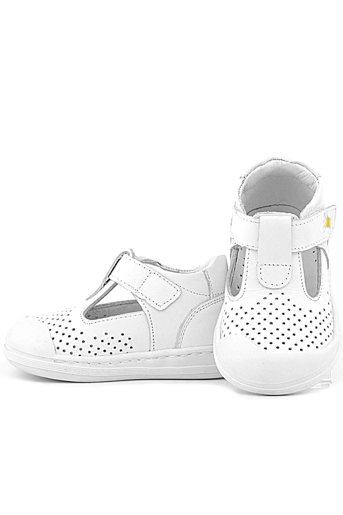 Shaun Hakiki Deri Beyaz Papatya Detaylı Cırtlı Anatomik Bebek Sandalet