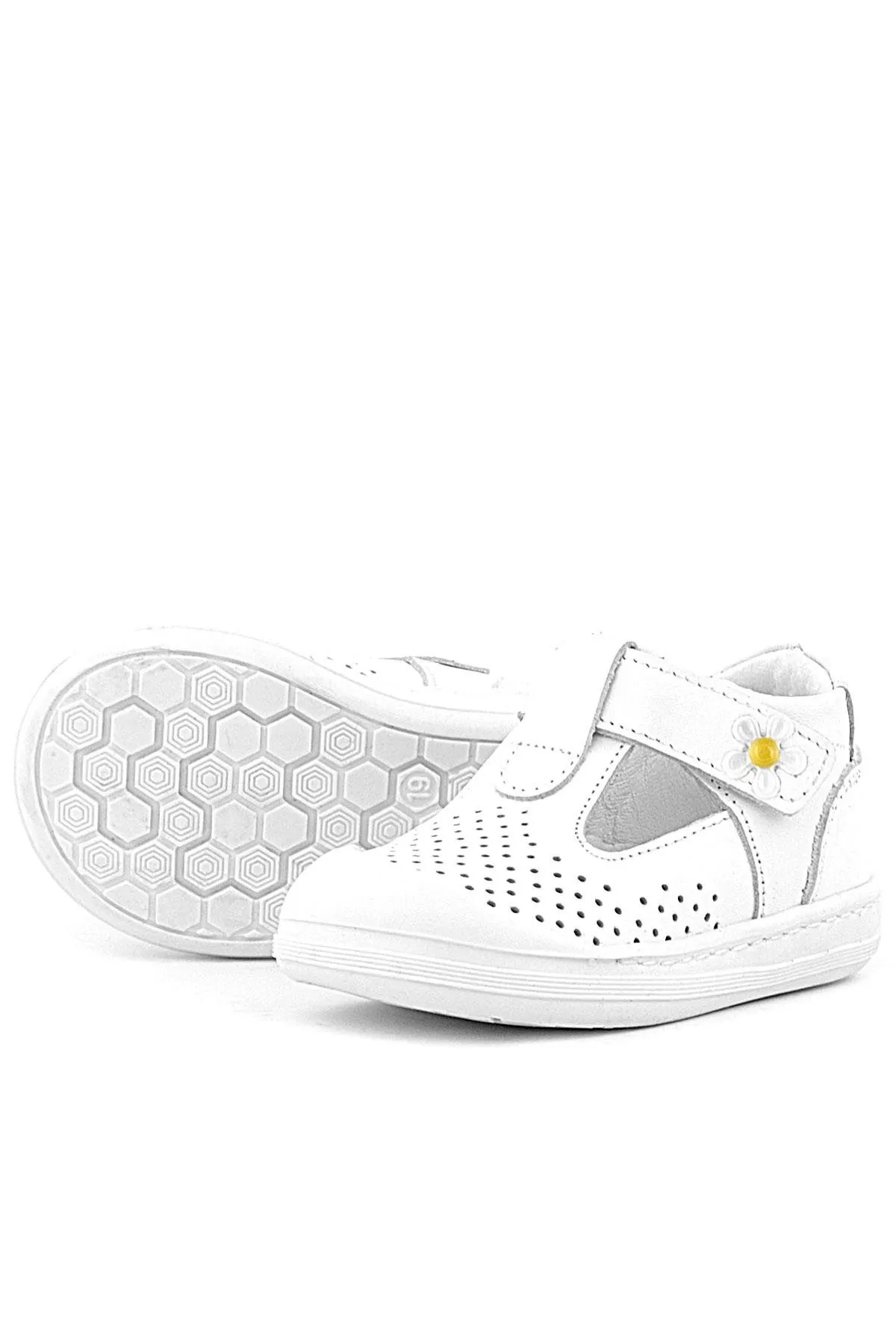 Shaun Hakiki Deri Beyaz Papatya Detaylı Cırtlı Anatomik Bebek Sandalet