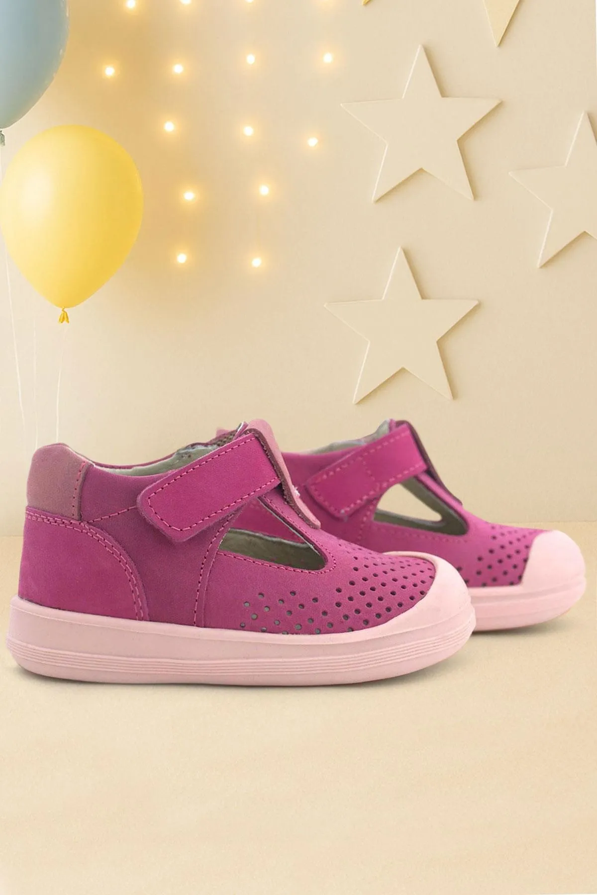 Shaun Hakiki Deri Fuşya Pembe Cırtlı Anatomik Bebek Sandalet