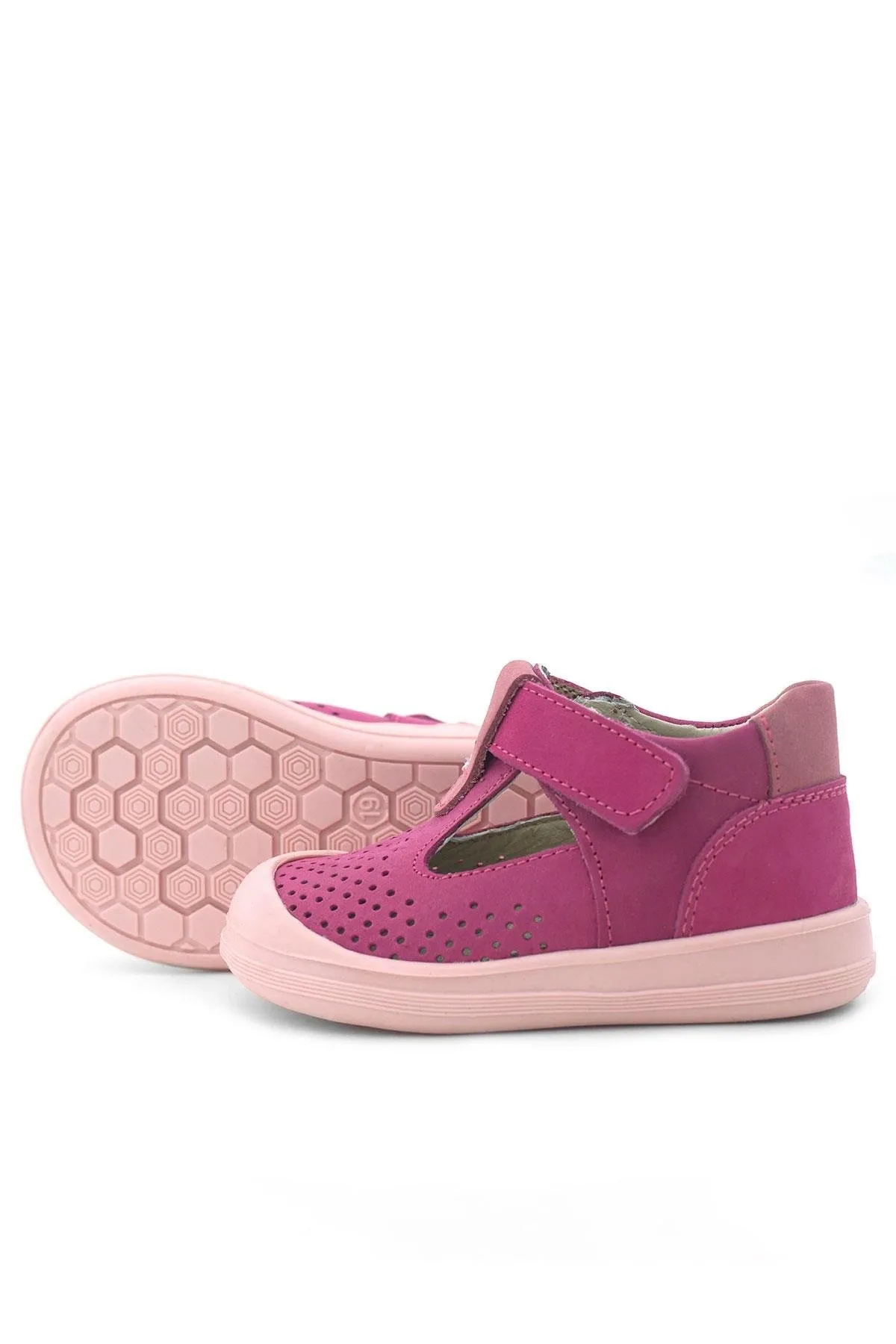 Shaun Hakiki Deri Fuşya Pembe Cırtlı Anatomik Bebek Sandalet