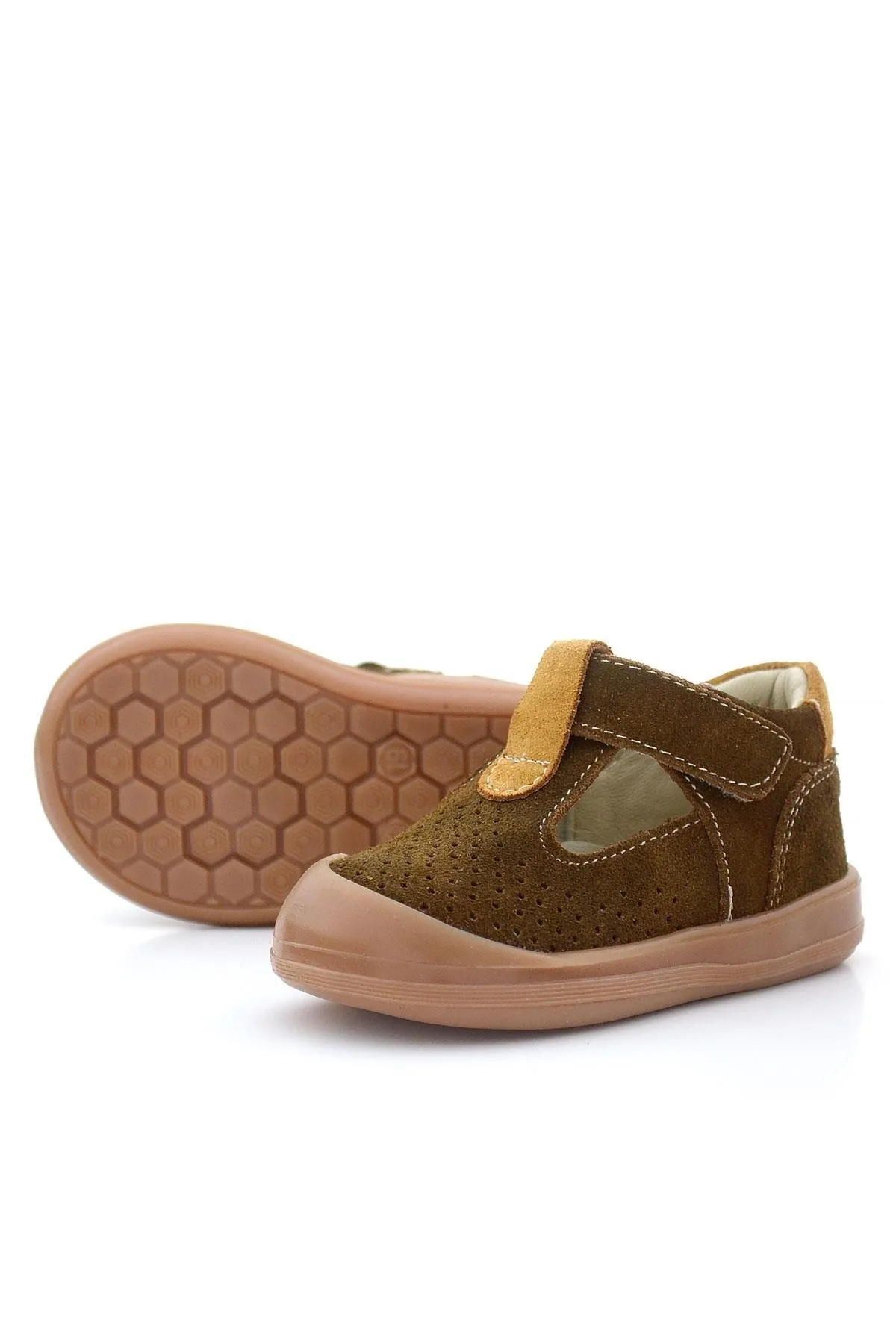 Shaun Hakiki Deri Kahverengi Taba Cırtlı Anatomik Bebek Sandalet