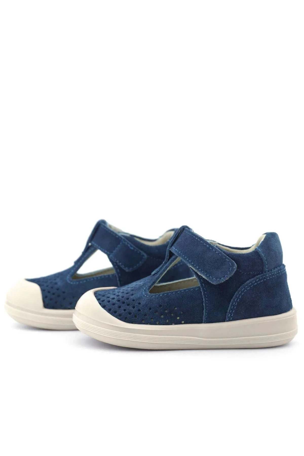 Shaun Hakiki Deri Lacivert Beyaz Cırtlı Anatomik Bebek Sandalet