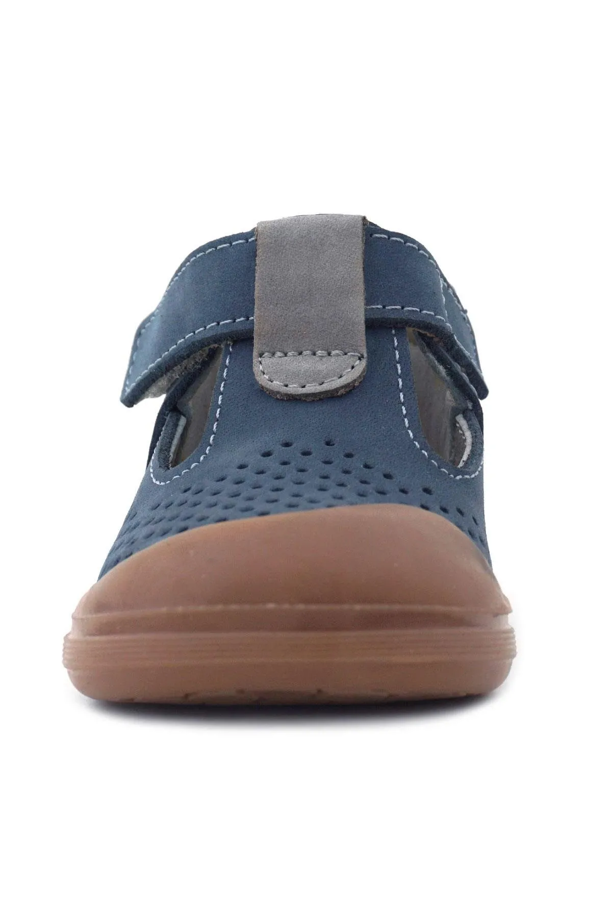 Shaun Hakiki Deri Lacivert Gri Cırtlı Anatomik Bebek Sandalet