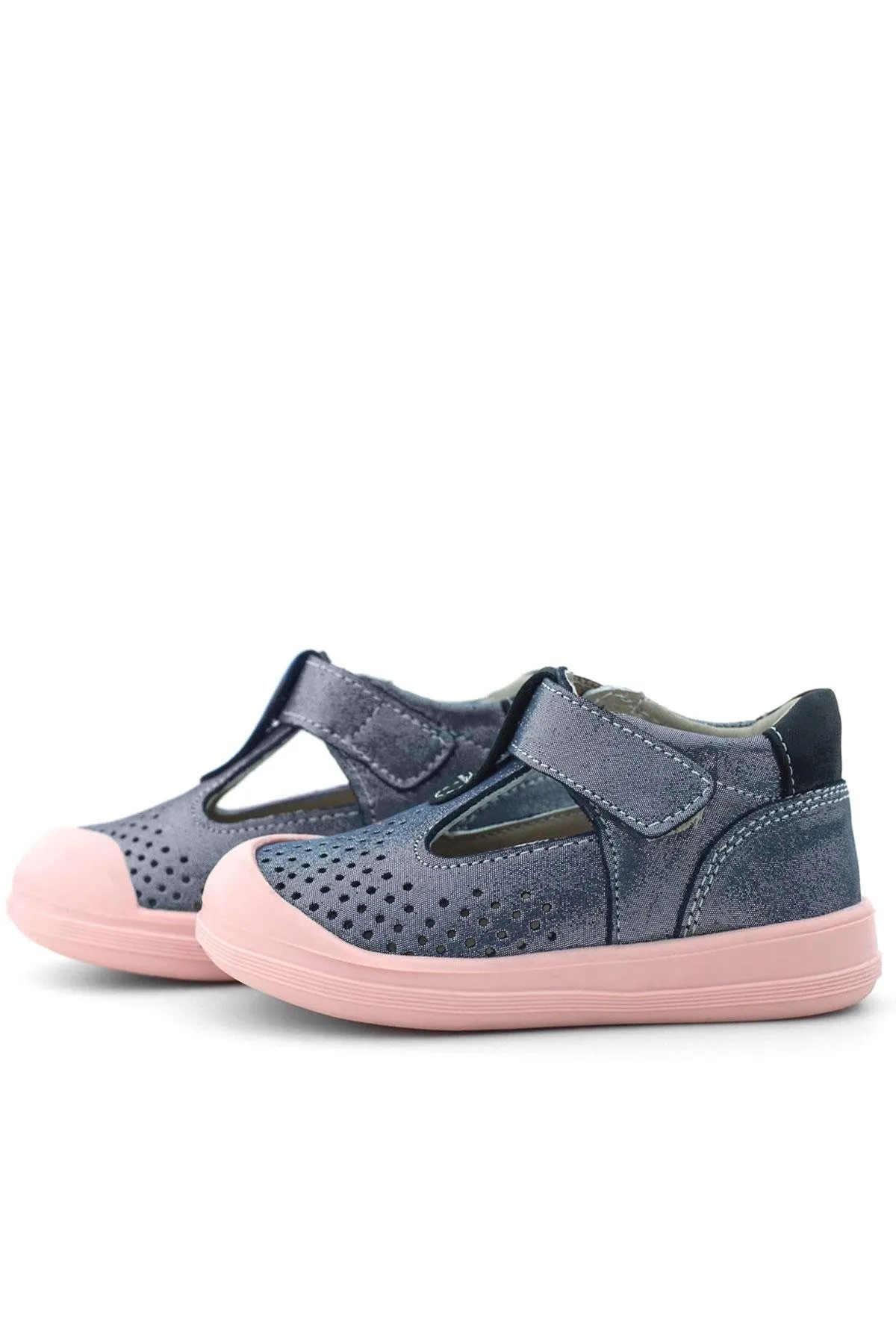 Shaun Hakiki Deri Lacivert Simli Cırtlı Anatomik Bebek Sandalet