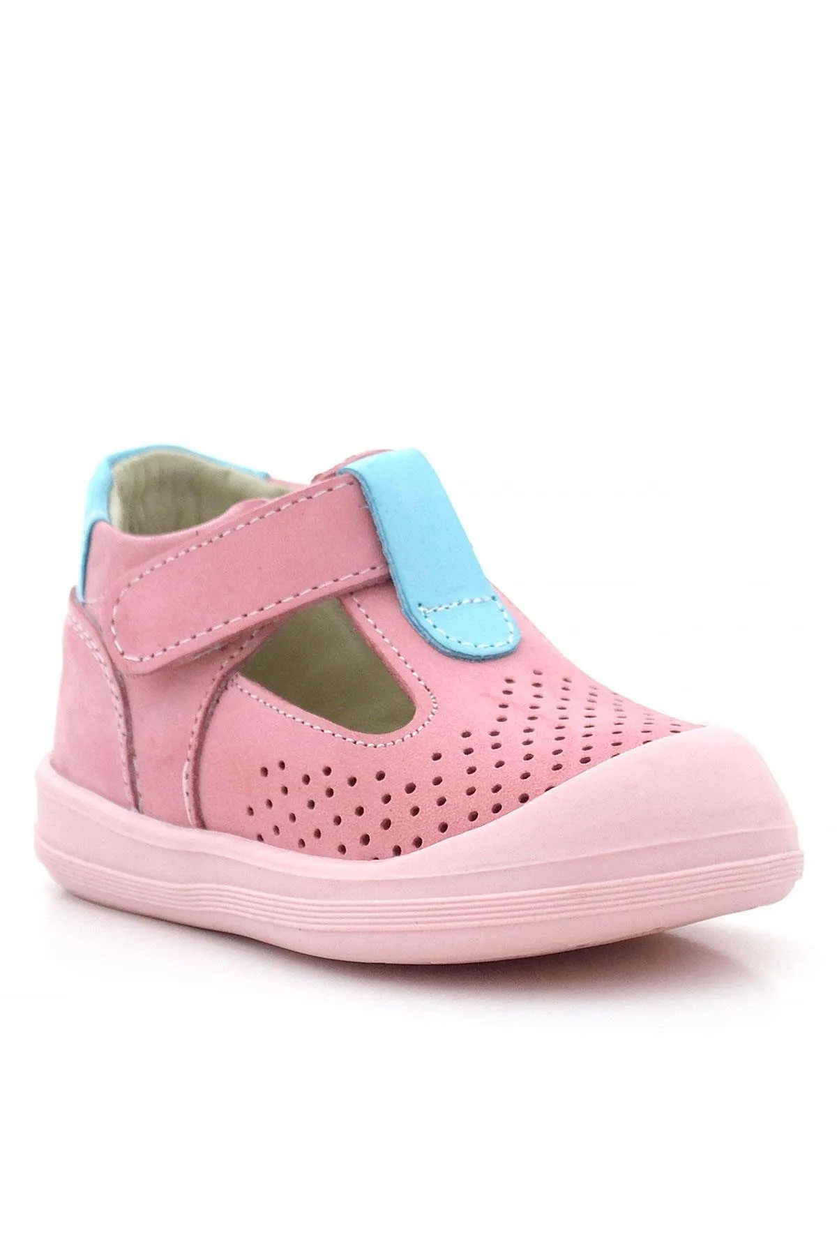 Shaun Hakiki Deri Pembe Mavi Cırtlı Anatomik Bebek Sandalet