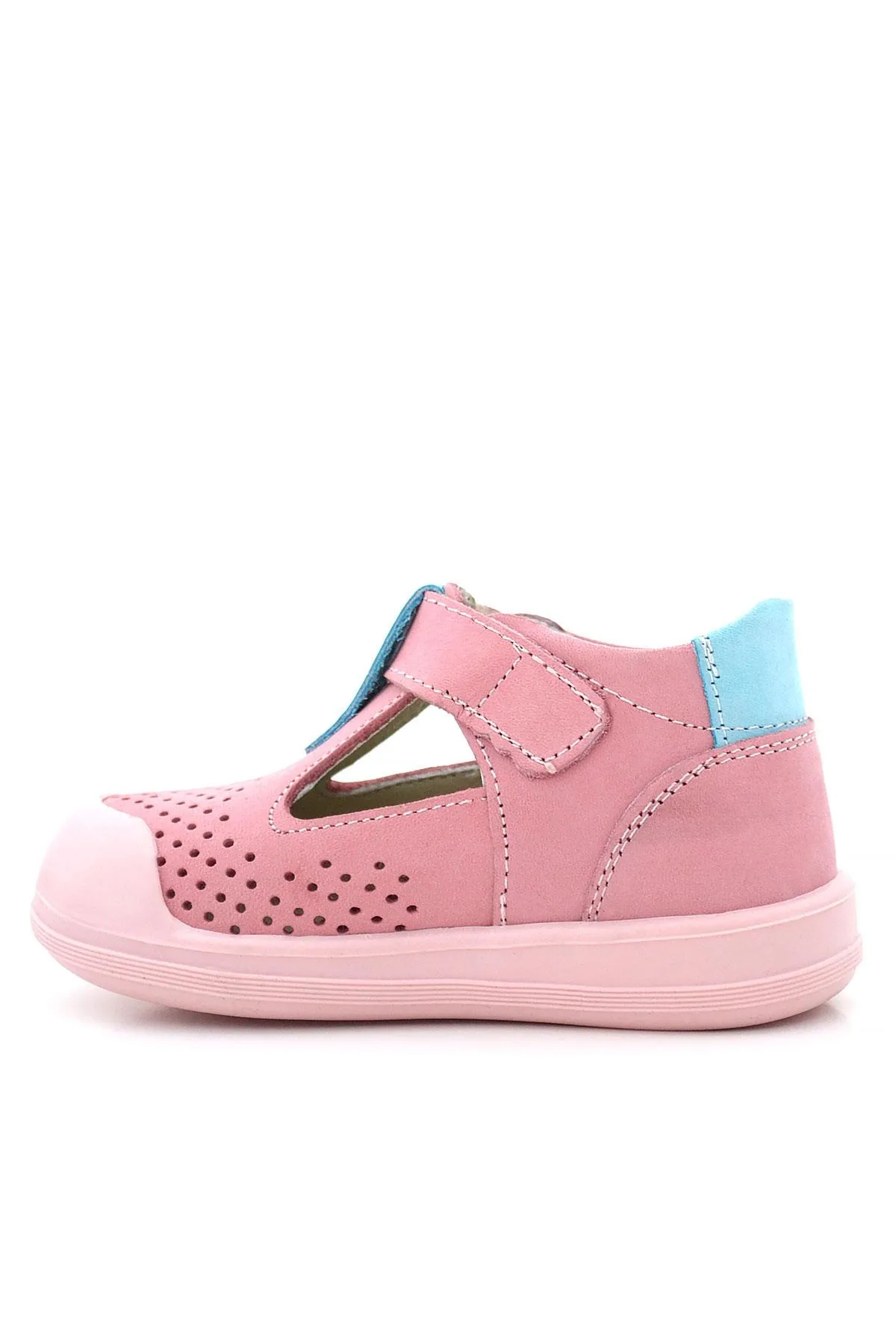 Shaun Hakiki Deri Pembe Mavi Cırtlı Anatomik Bebek Sandalet