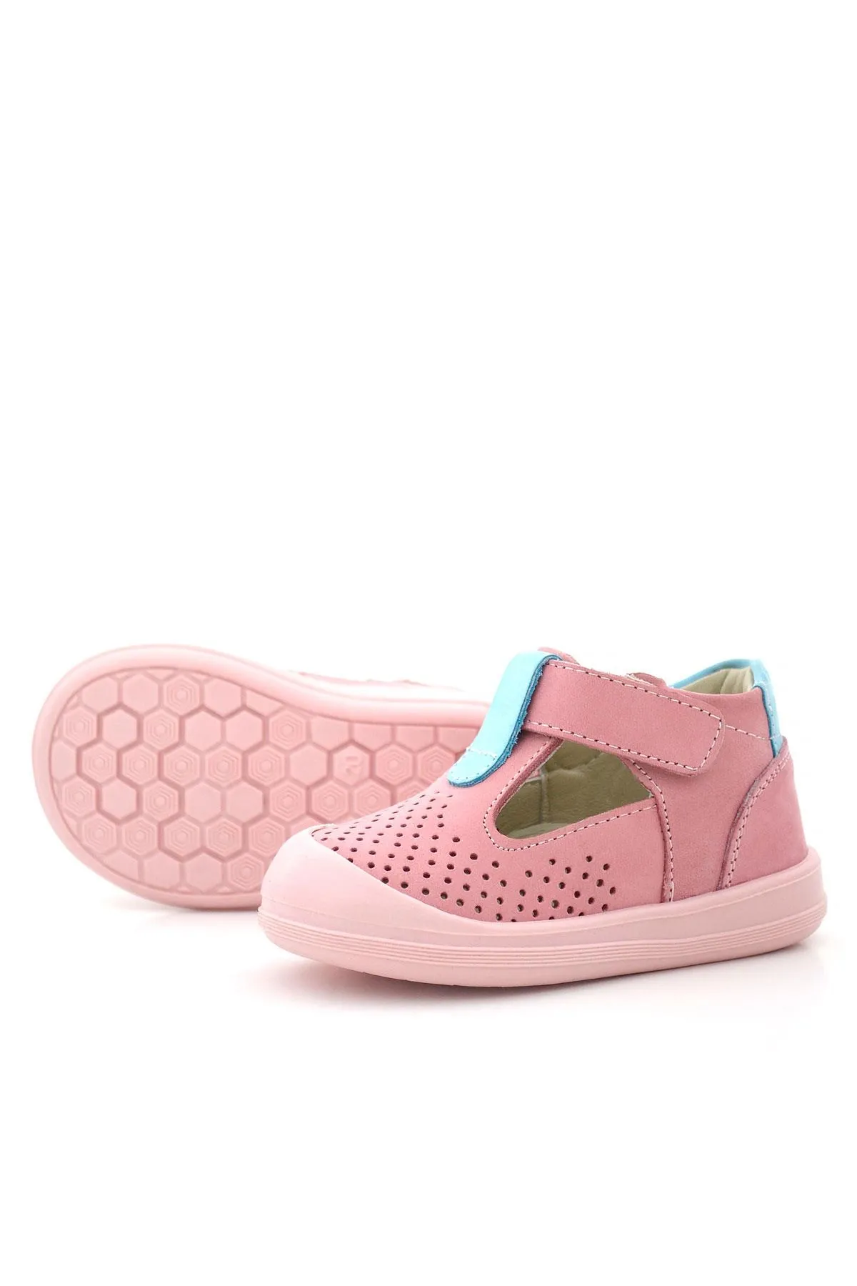 Shaun Hakiki Deri Pembe Mavi Cırtlı Anatomik Bebek Sandalet