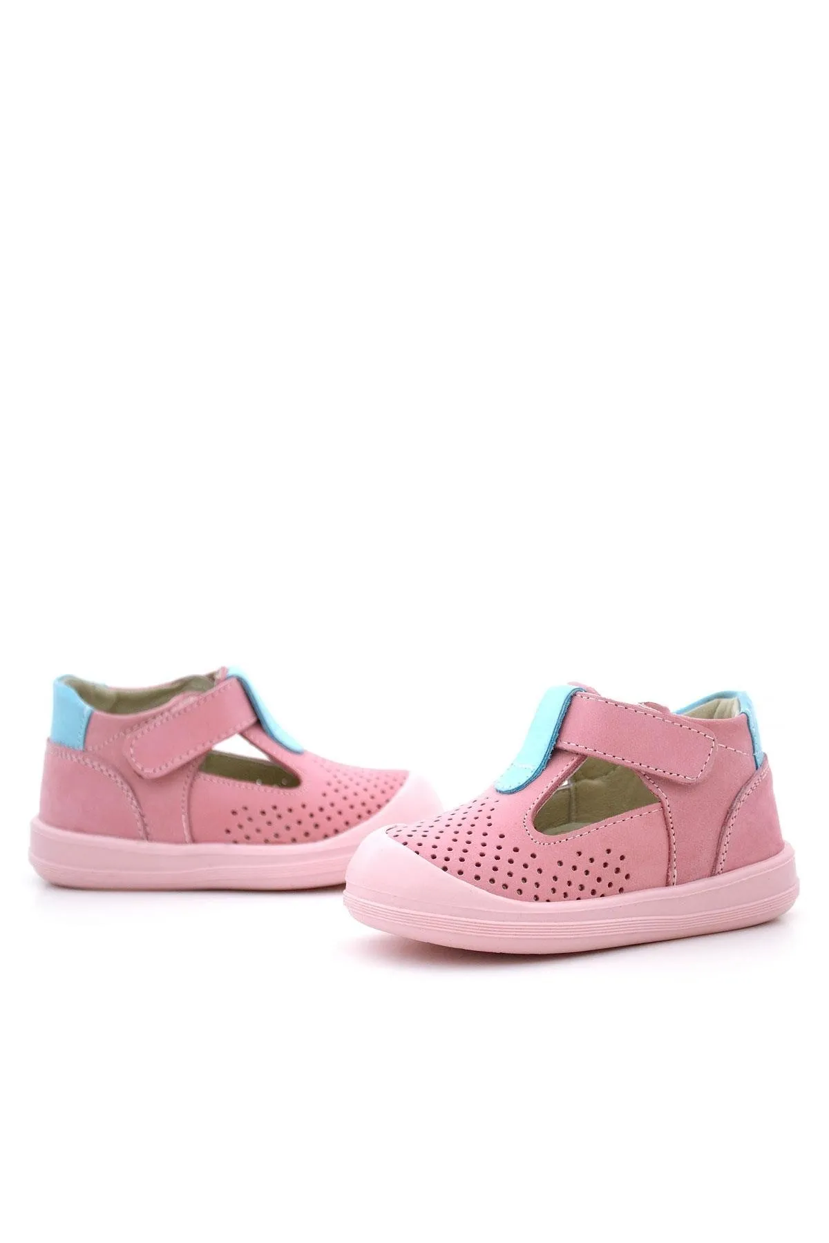 Shaun Hakiki Deri Pembe Mavi Cırtlı Anatomik Bebek Sandalet