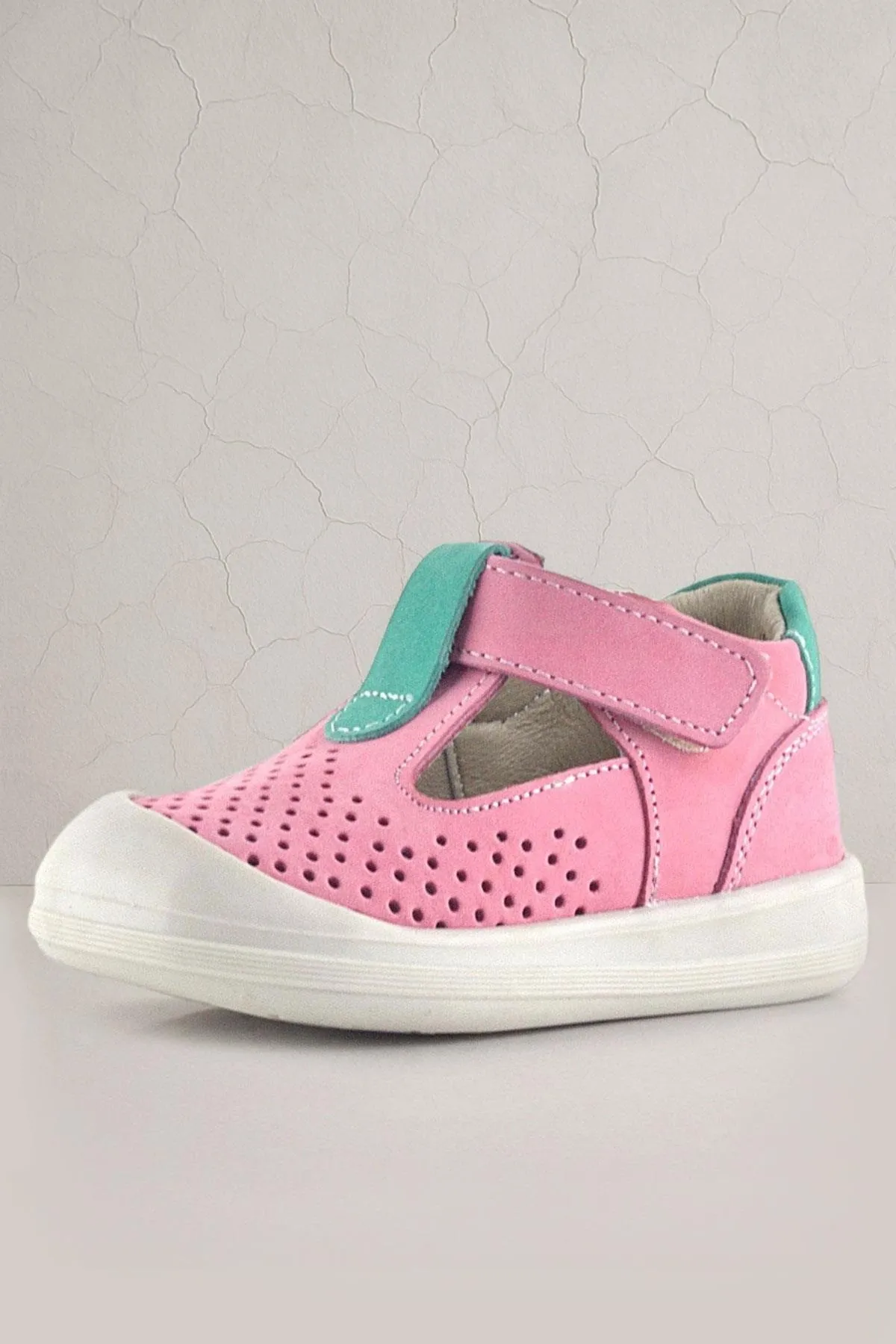 Shaun Hakiki Deri Pembe Yeşil Cırtlı Anatomik Bebek Sandalet