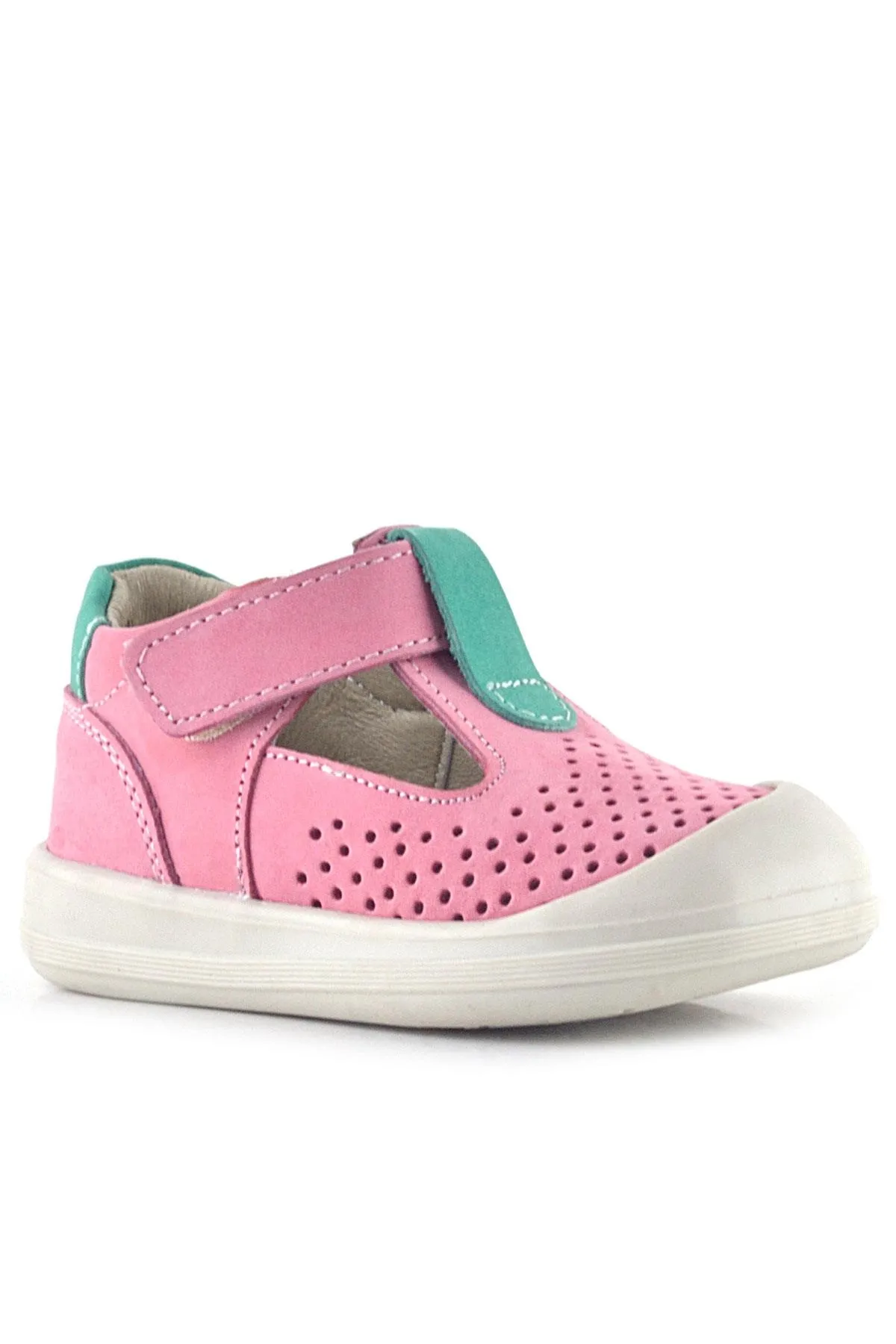 Shaun Hakiki Deri Pembe Yeşil Cırtlı Anatomik Bebek Sandalet