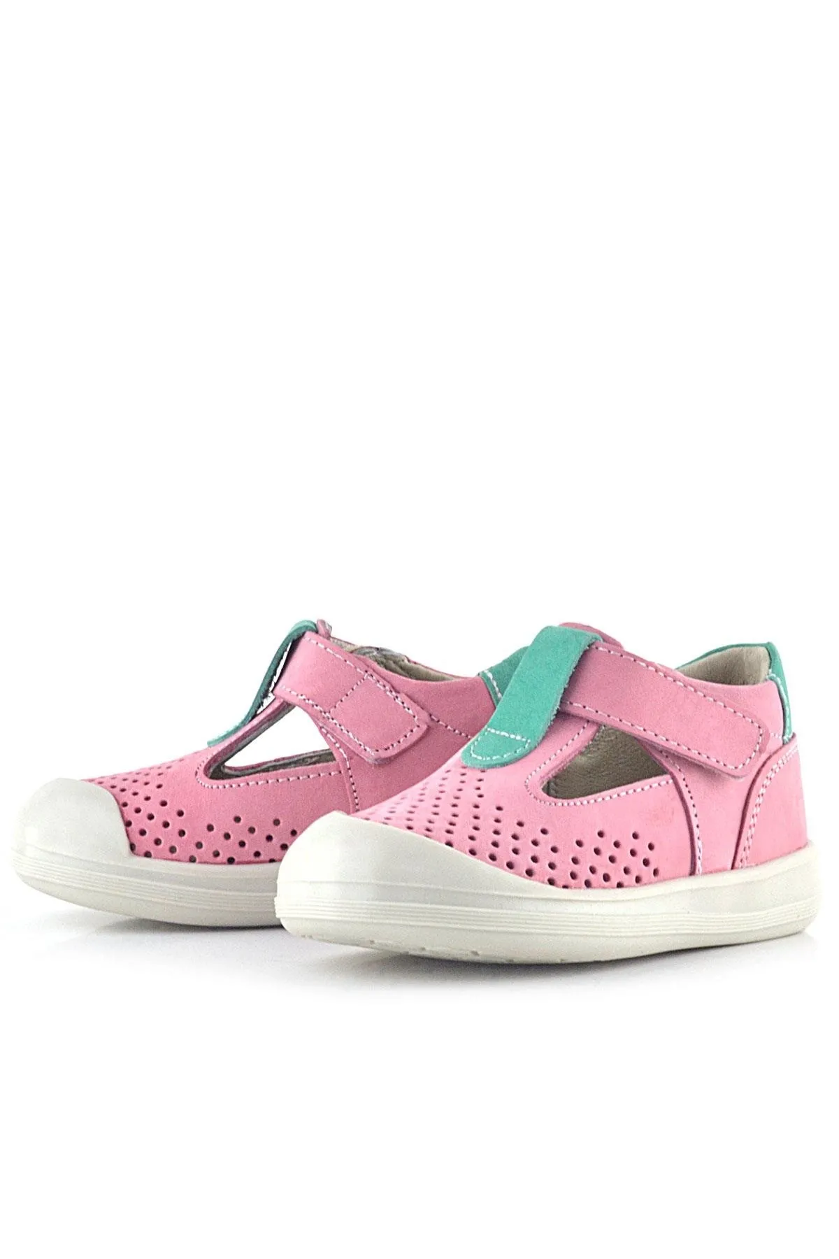 Shaun Hakiki Deri Pembe Yeşil Cırtlı Anatomik Bebek Sandalet