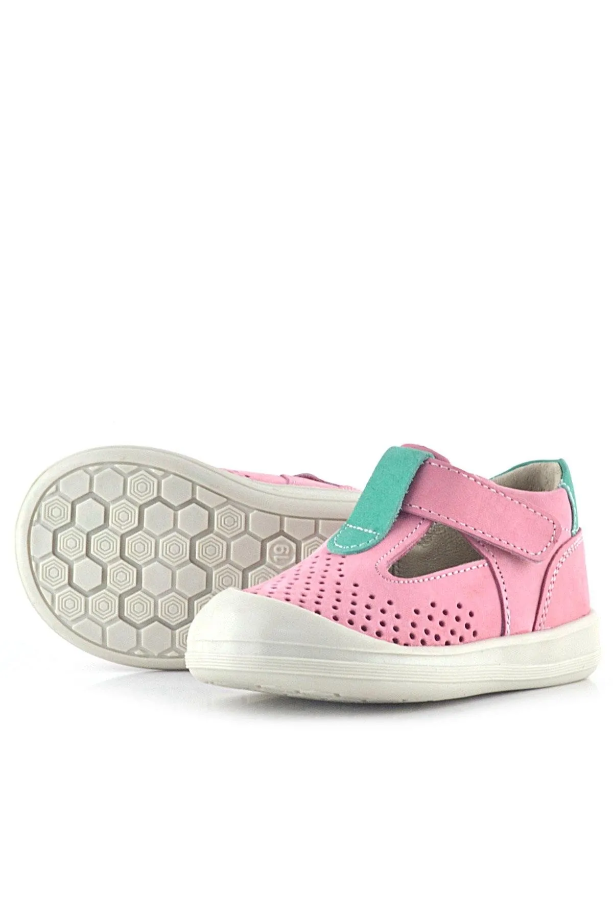 Shaun Hakiki Deri Pembe Yeşil Cırtlı Anatomik Bebek Sandalet