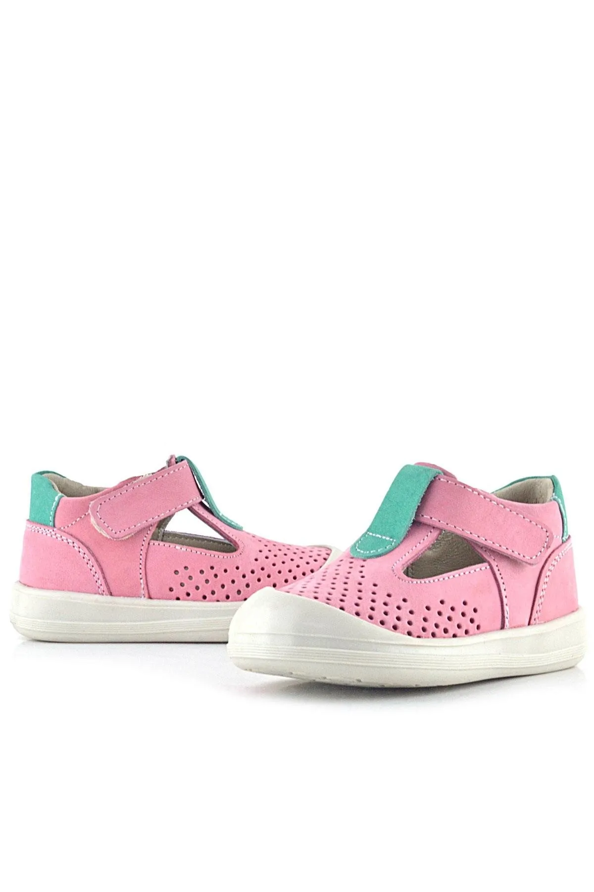 Shaun Hakiki Deri Pembe Yeşil Cırtlı Anatomik Bebek Sandalet