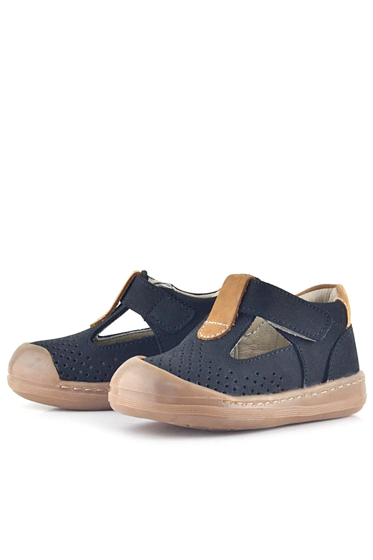 Shaun Hakiki Deri Siyah Taba Cırtlı Anatomik Bebek Sandalet