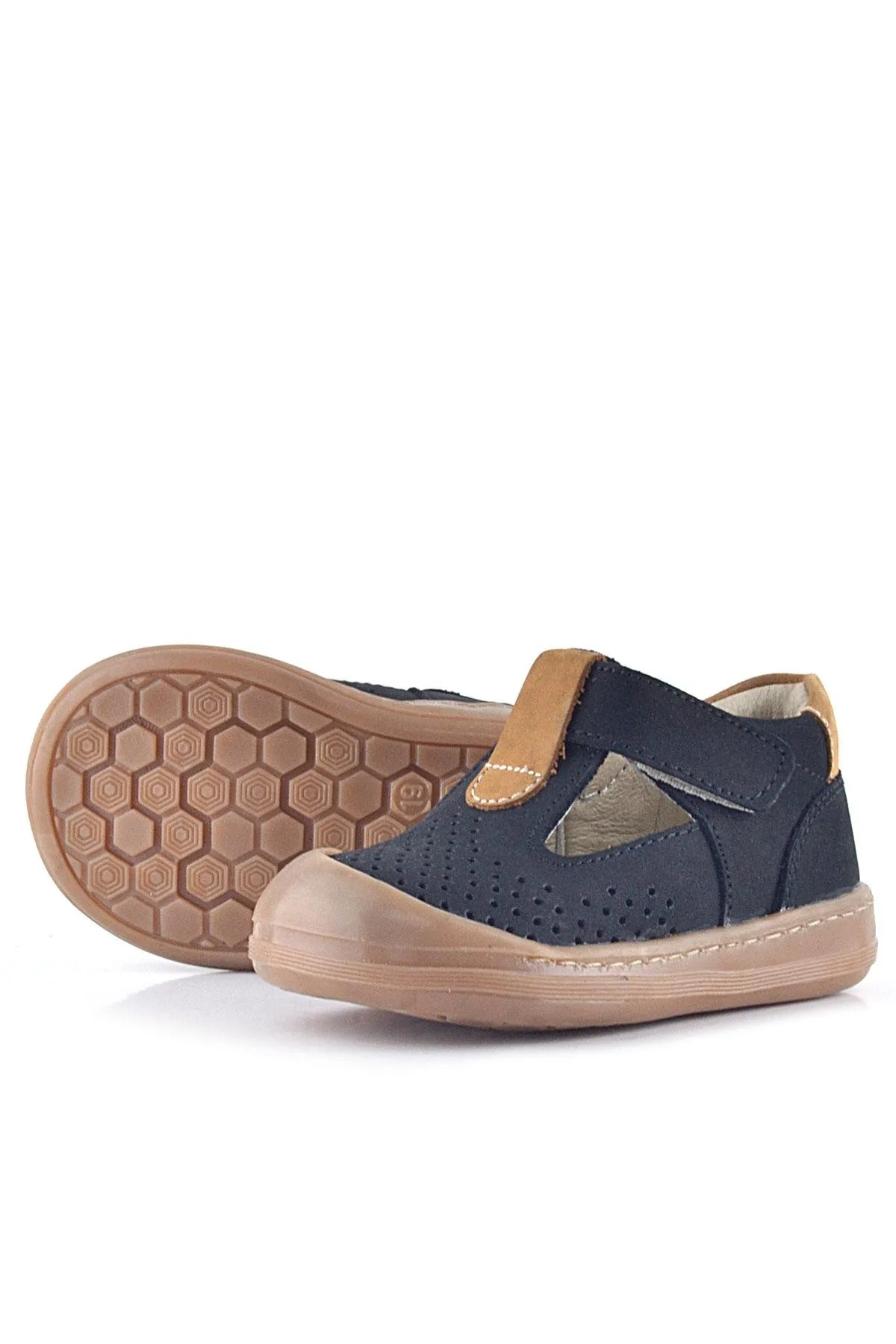 Shaun Hakiki Deri Siyah Taba Cırtlı Anatomik Bebek Sandalet