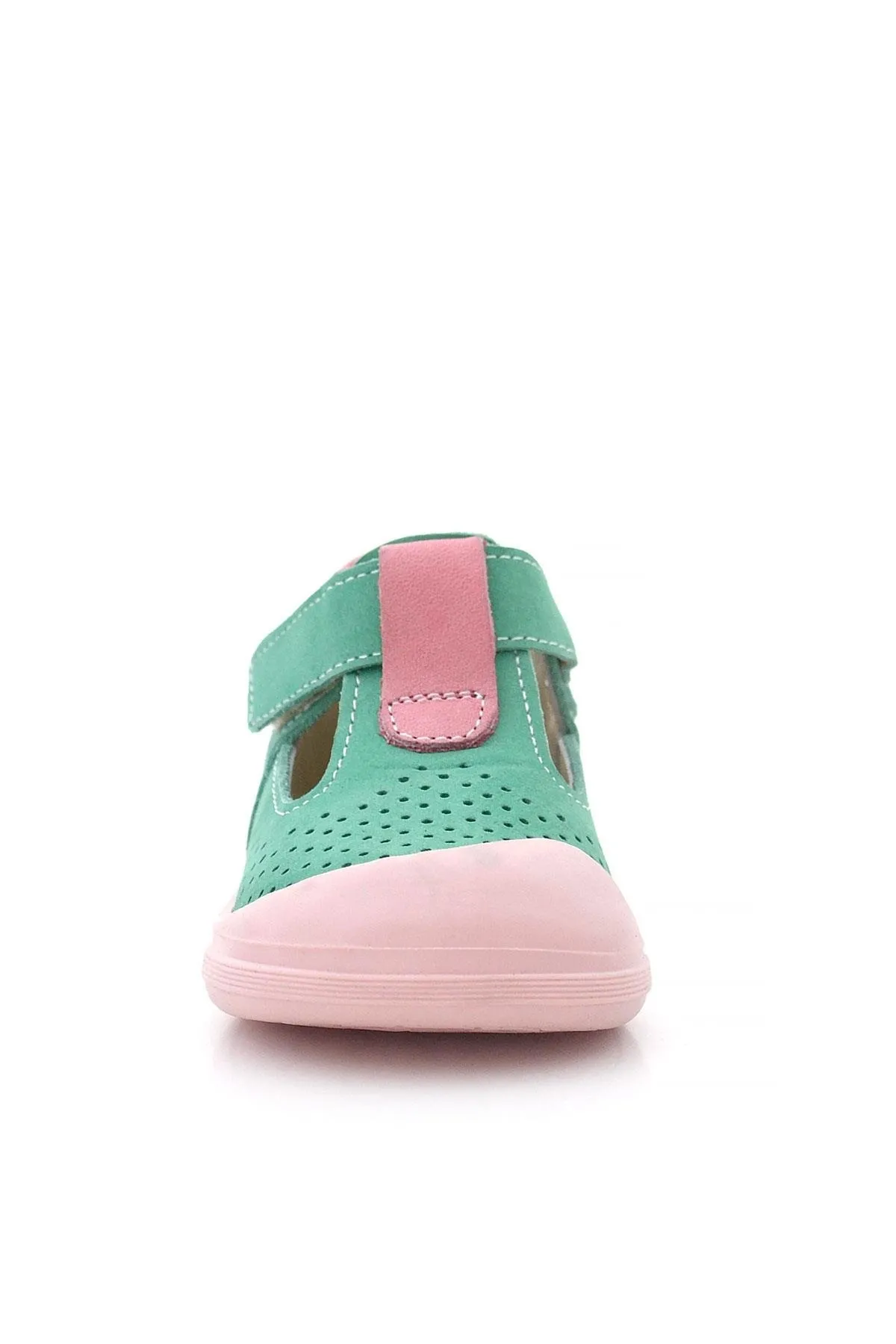 Shaun Hakiki Deri Su Yeşili Pembe Cırtlı Anatomik Kız Bebek Sandalet