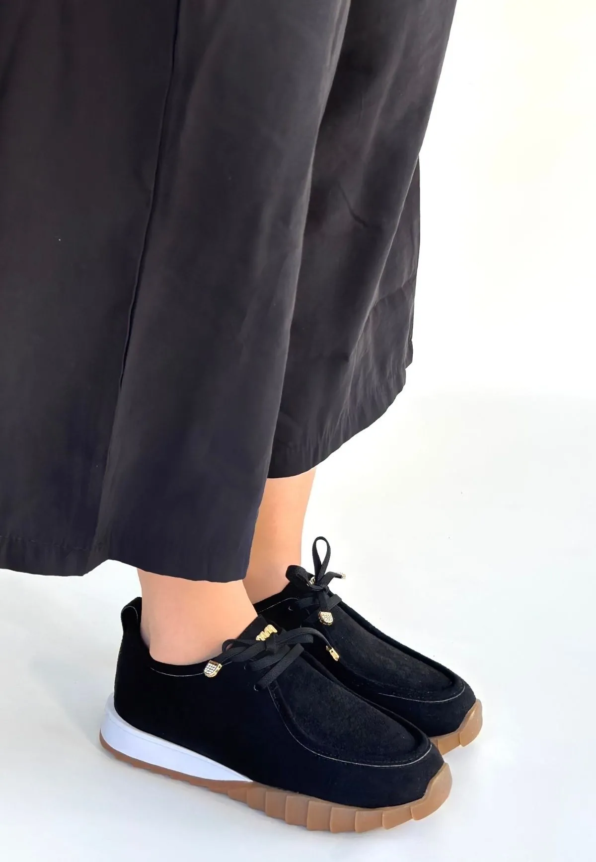 Sier Siyah Süet Bağcıklı Spor Ayakkabı