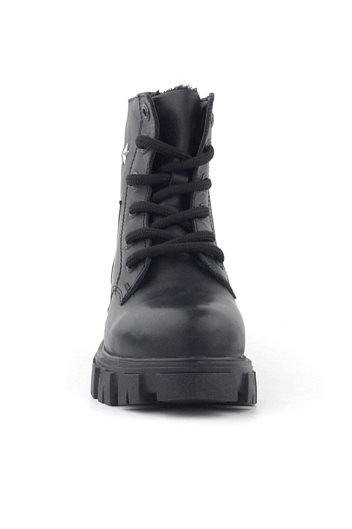 Siyah Bağcıklı Fermuarlı Metal Detaylı Kız Çocuk Bot