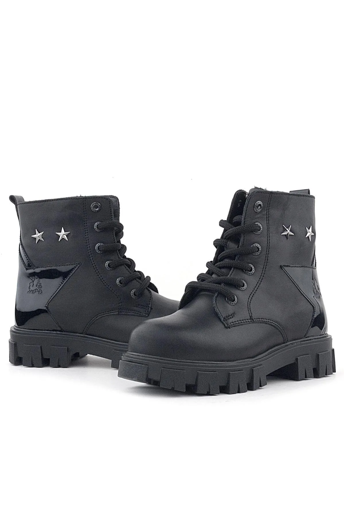 Siyah Bağcıklı Fermuarlı Metal Detaylı Kız Çocuk Bot