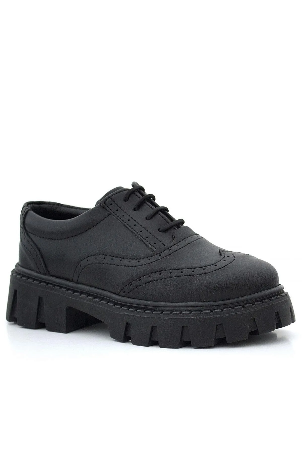 Siyah Mat Bağcıklı Oxford Kız Çocuk Günlük Ayakkabı