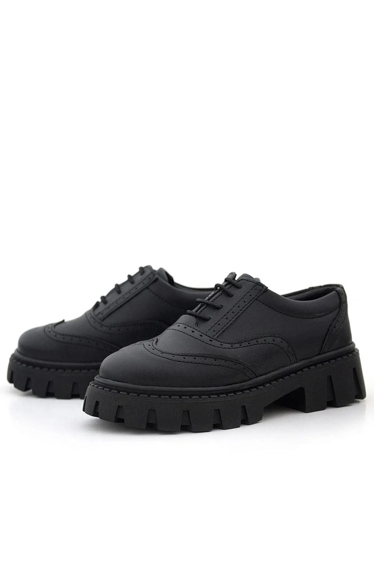 Siyah Mat Bağcıklı Oxford Kız Çocuk Günlük Ayakkabı