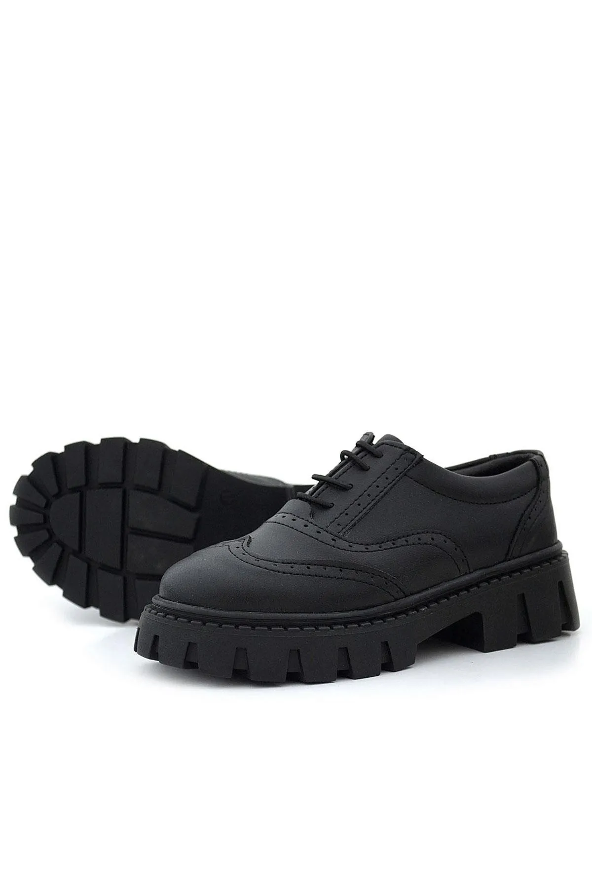 Siyah Mat Bağcıklı Oxford Kız Çocuk Günlük Ayakkabı