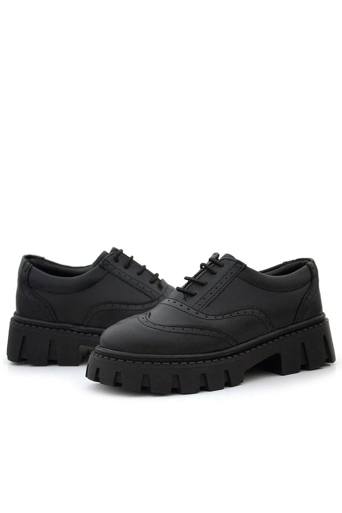Siyah Mat Bağcıklı Oxford Kız Çocuk Günlük Ayakkabı