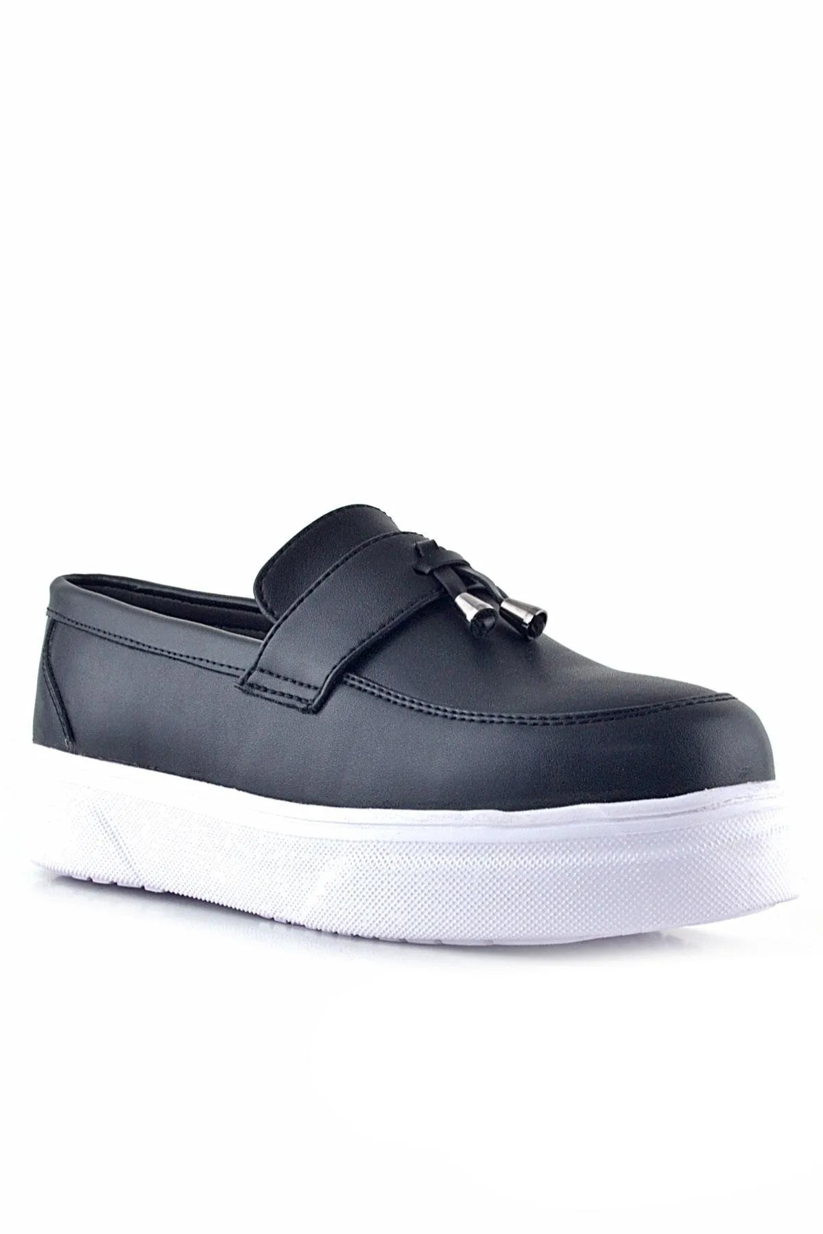 Siyah Mat Beyaz Taban Loafer Klasik Çocuk Ayakkabısı