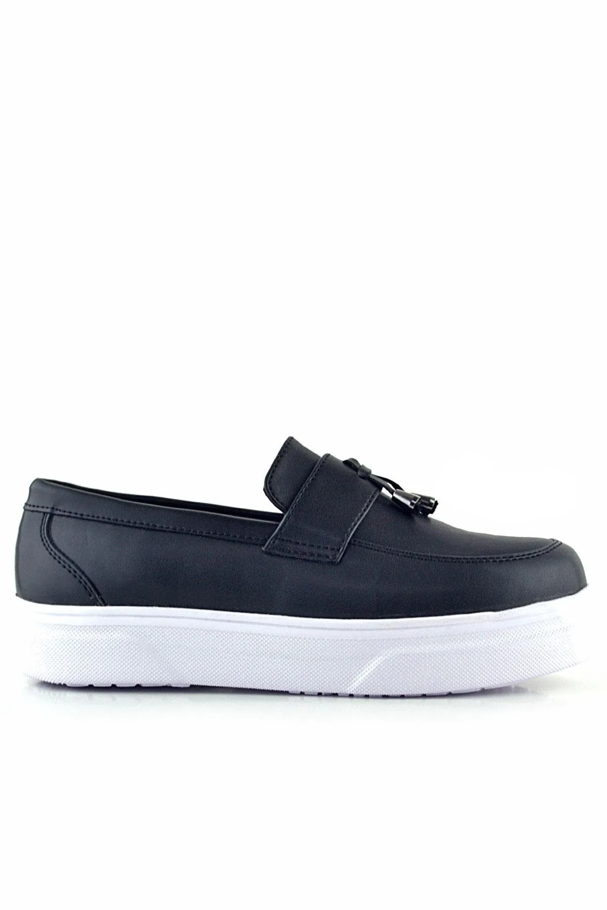 Siyah Mat Beyaz Taban Loafer Klasik Çocuk Ayakkabısı