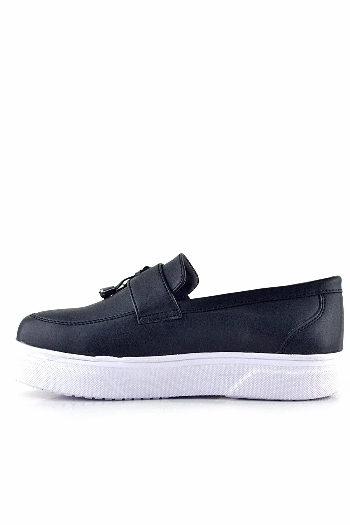 Siyah Mat Beyaz Taban Loafer Klasik Çocuk Ayakkabısı